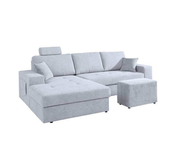 Narożnik PRAWY ALICIA + PUFA srebrny szary ALFA 17 funkcja spania wygodny Kolekcja Alfa