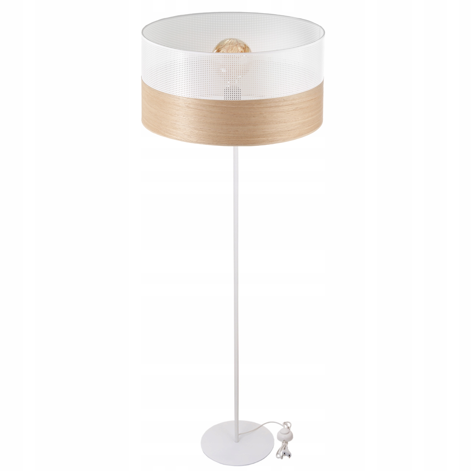 Stojací Lampa Na Podlahu Ze Dřeva, Stínidlo S Otvory, 40 CM, E27, Bílá, Polská Led