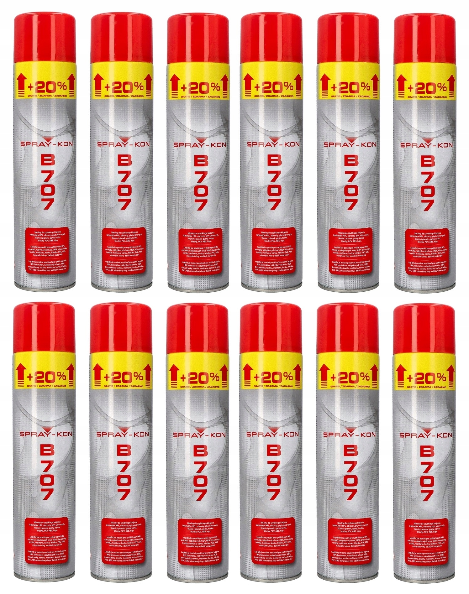 SPRAY-KON B707 KLEJ KONTAKTOWY W SPRAYU 12 SZTUK UNIWERSLANY KLEJ SPRAY-KON