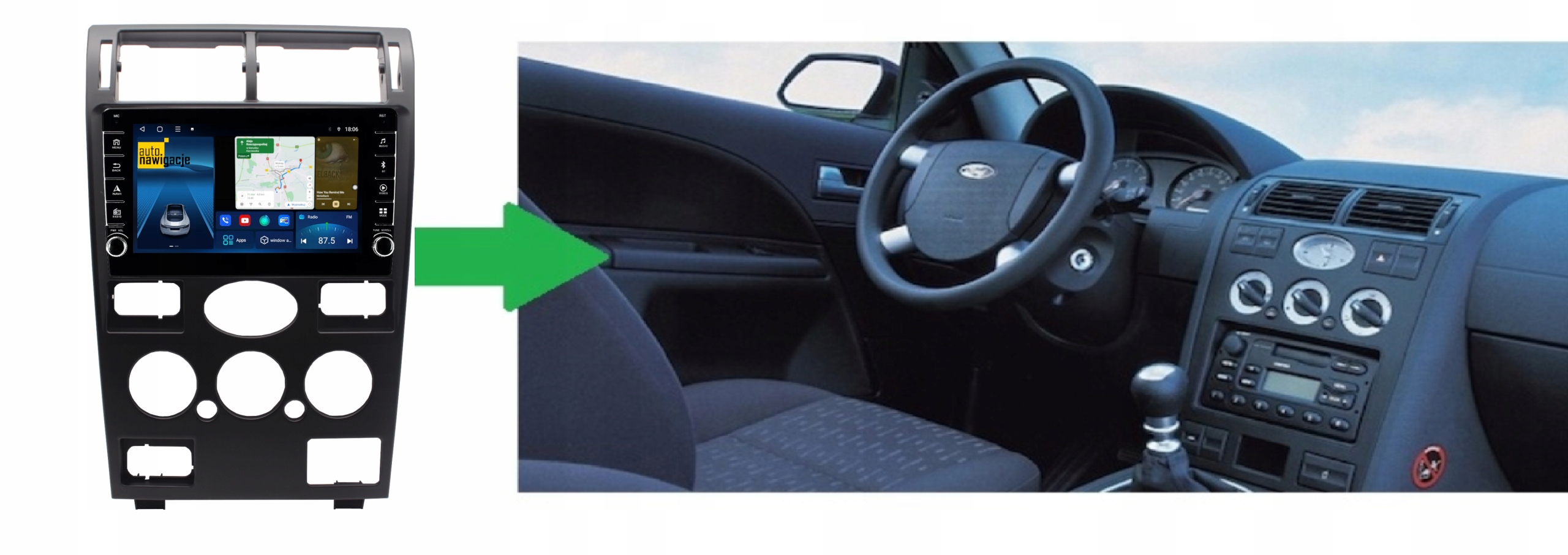 RADIO NAWIGACJA GPS FORD MONDEO 2000-2003 ANDROID CARPLAY 2/64 GB Radio informacja RDS pasmo AM pasmo FM