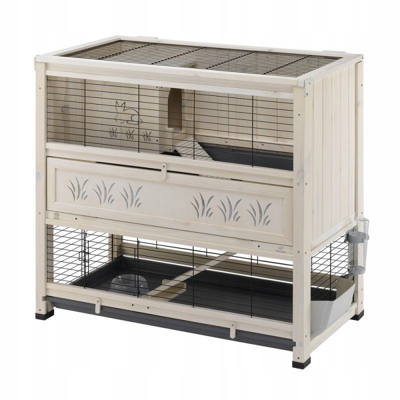 Levně Dvoupatrová klec pro králíky z bílého dřeva Ferplast 102 x 108 x 59 Cm