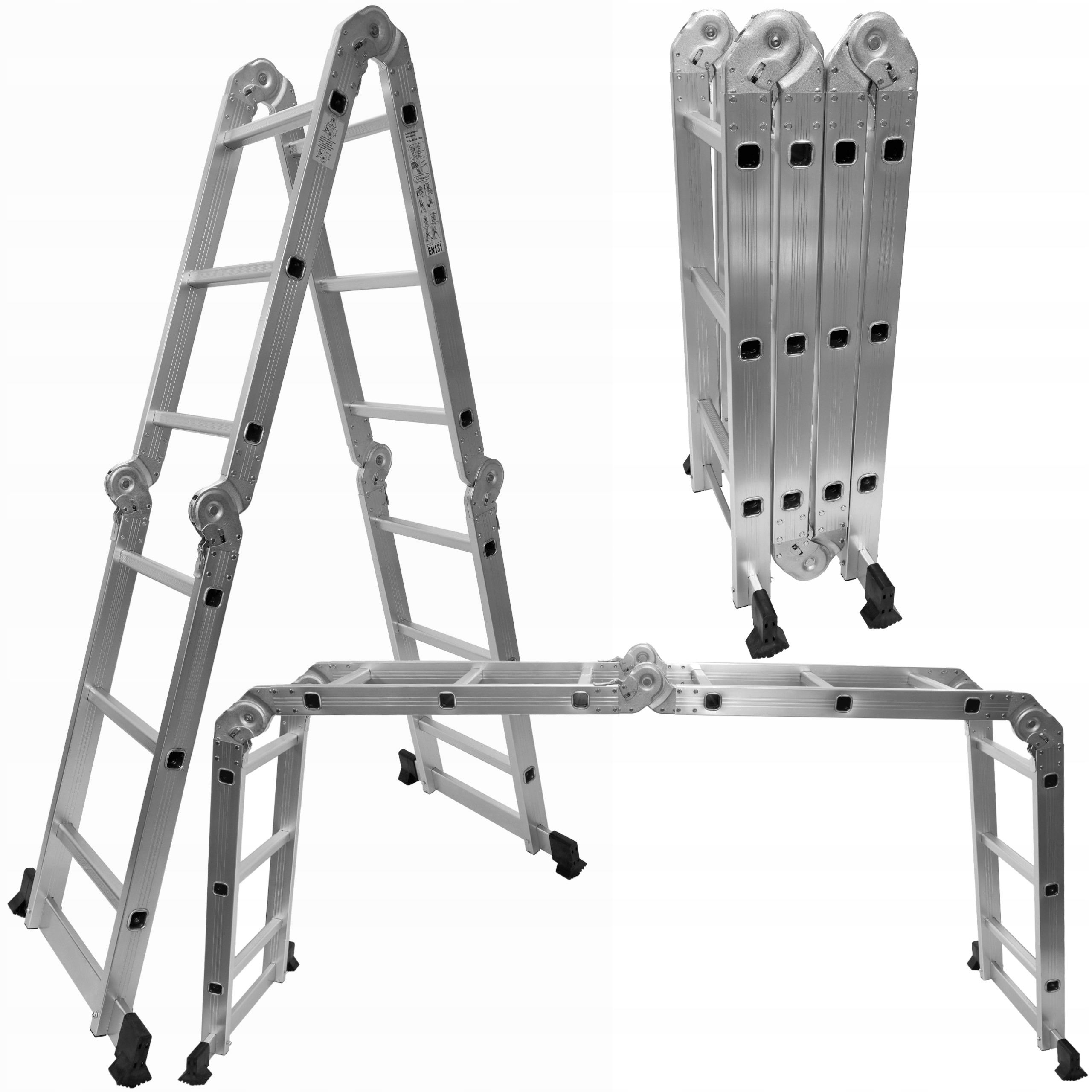 Hliníkový kĺbový skladací rebrík, viacúčelový, rozkladací, 3,7 m