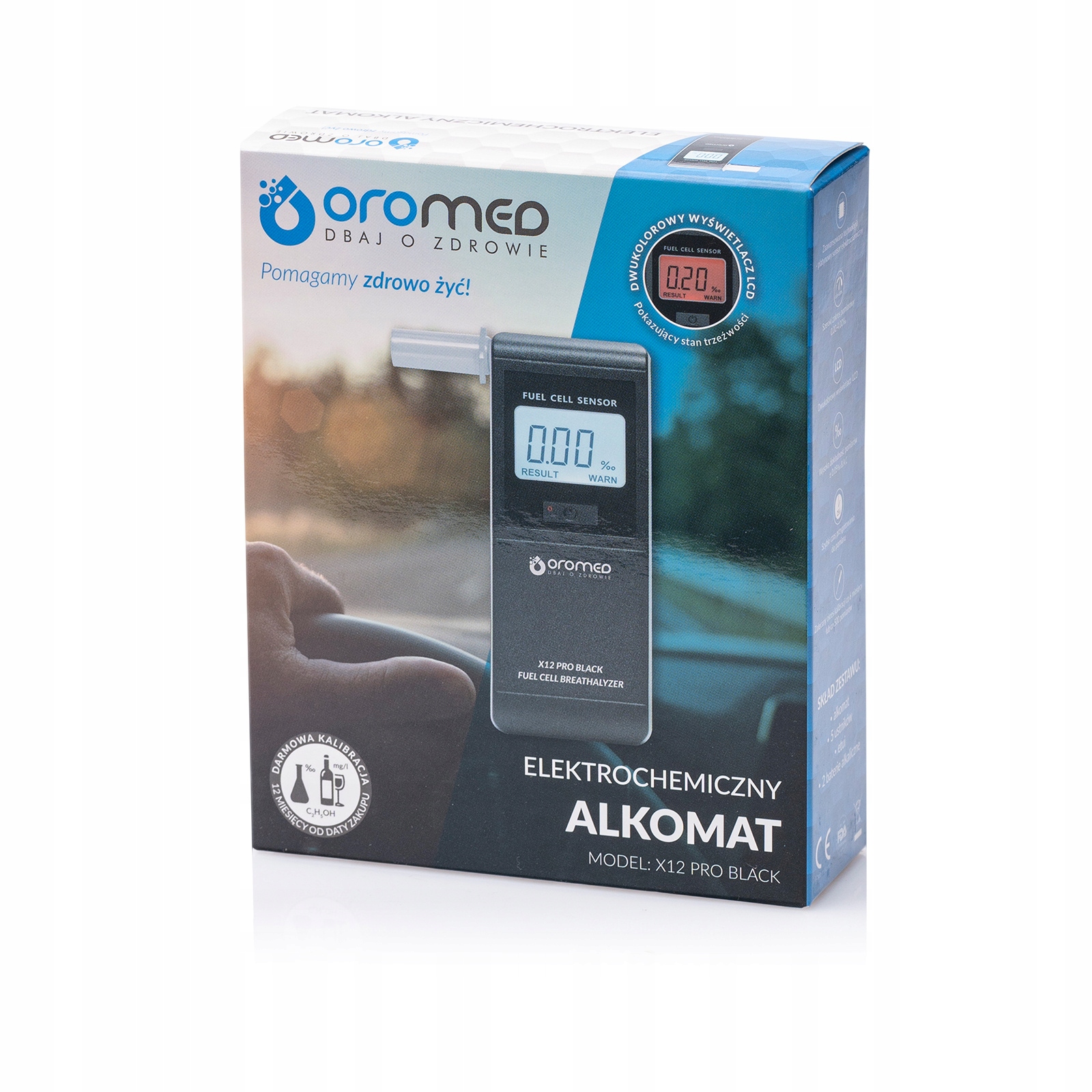 ALKOMAT ELEKTROCHEMICZNY OROMED X12 PLATYNOWY SENSOR USTNIKI KALIBRACJA 12M Model Pro Navy Blue