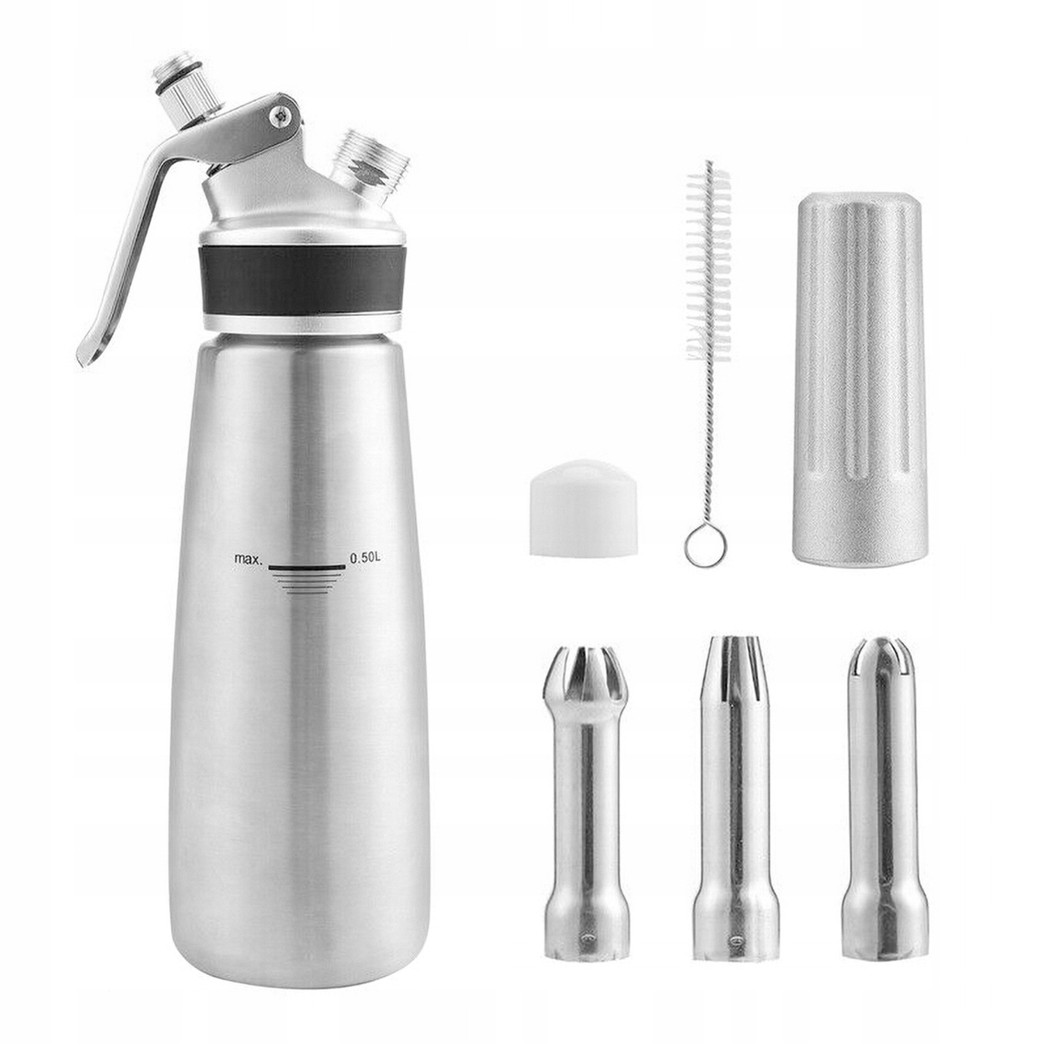 Zařízení Sifon Na Šlehačku Hliníkový Dávkovač S 3 TRYSKAMI+1kartáčem