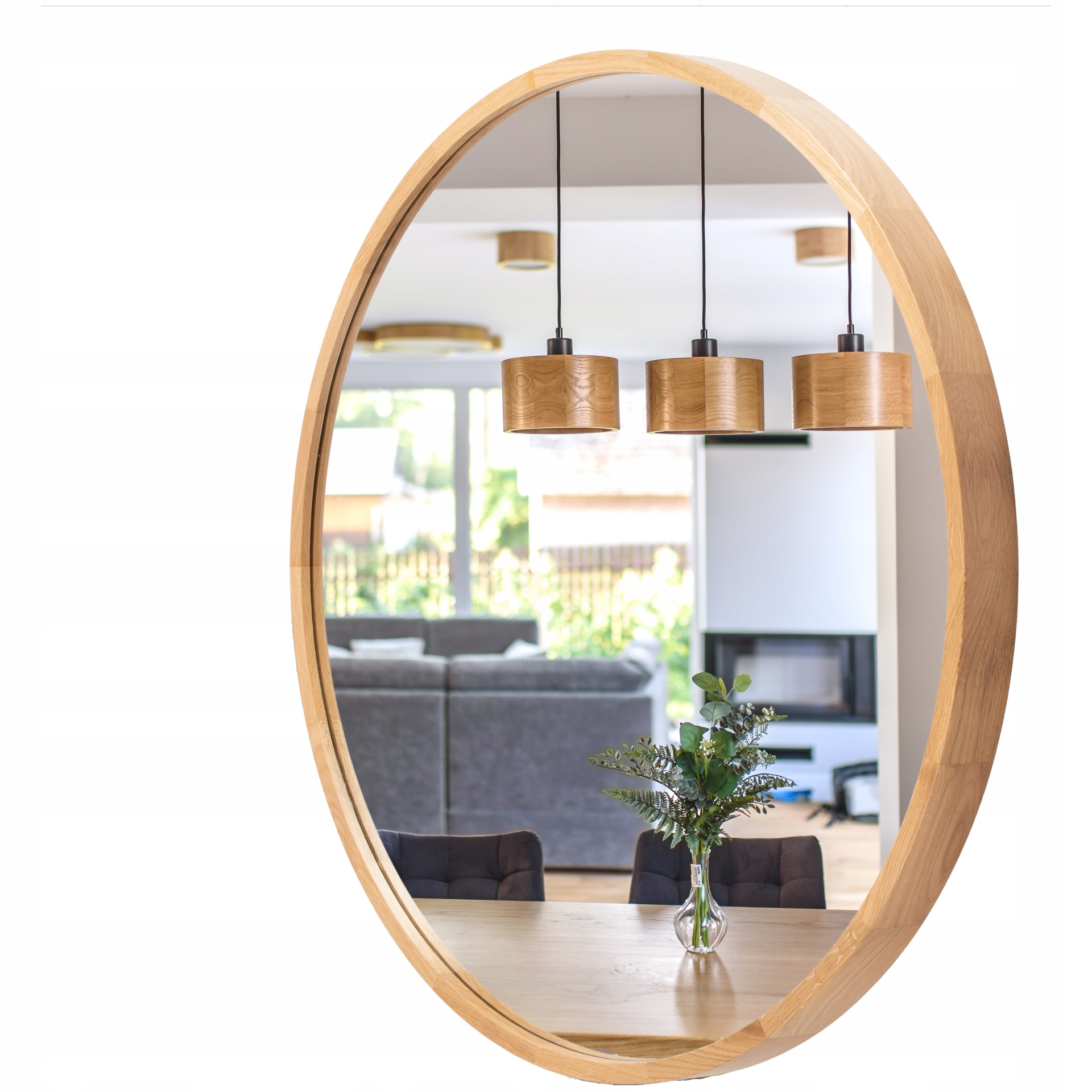 Kúpeľňové nástenné zrkadlo Leja okrúhle fi700 Dub v drevenom ráme Stylové