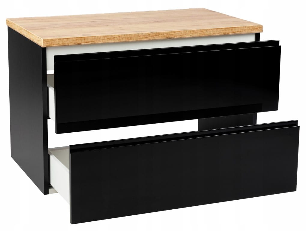 Závěsná koupelnová skříňka černá 60x50 s dřevěnou deskou pod umyvadlo