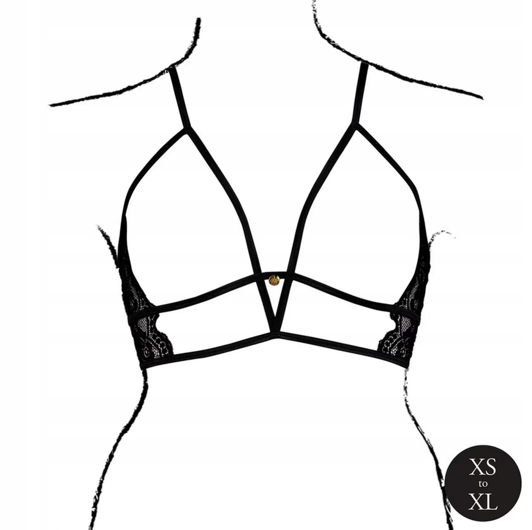 Open Cup Triangle Bra with Lace and Adjustable Sliders - One Size - Black