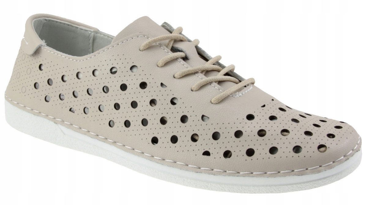 Półbuty S. Barski LR61-644 Beżowe Ażurowe Sznurowane Skórzane R. 39