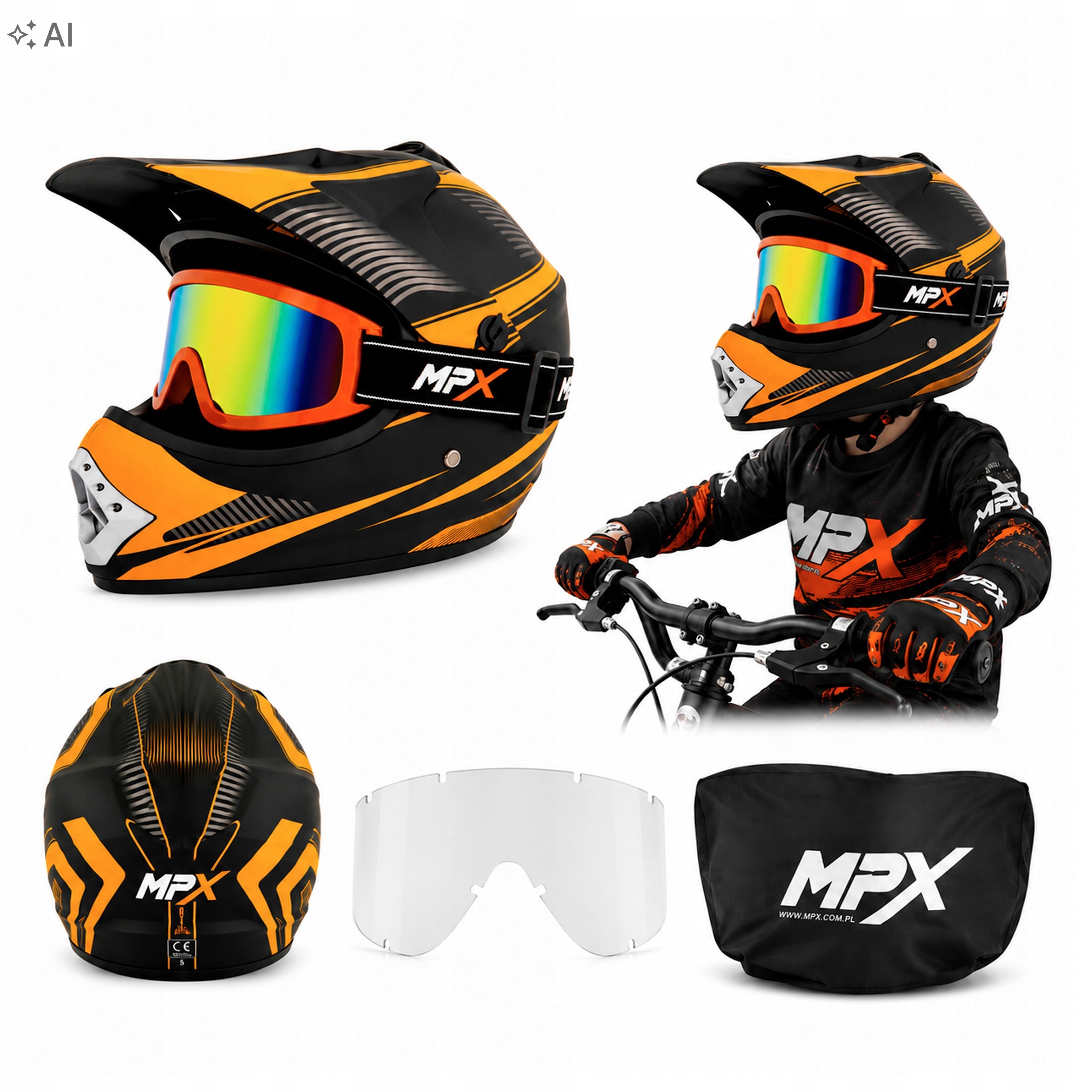 Kask Cross dziecięcy+Gogle Enduro Quad Atv Bmx Cross Hulajnoga S 53-54 cm