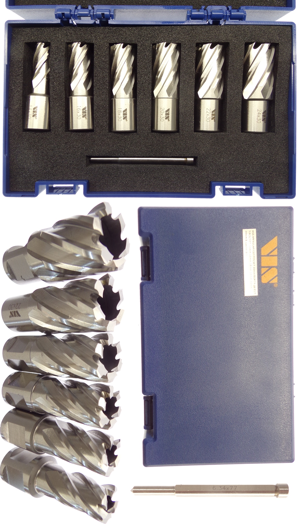 Wiertło Rurowe Trepanacyjne Zestaw 6 szt 14-24 Vis 14 16 18 20 22 24 Pilot