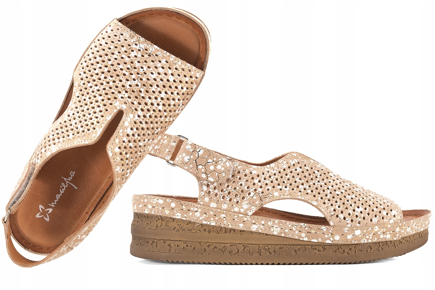 Maciejka L4494-25 Dámské Sandály Komfort Koturn Suchý Zip Pu 38 Béžová