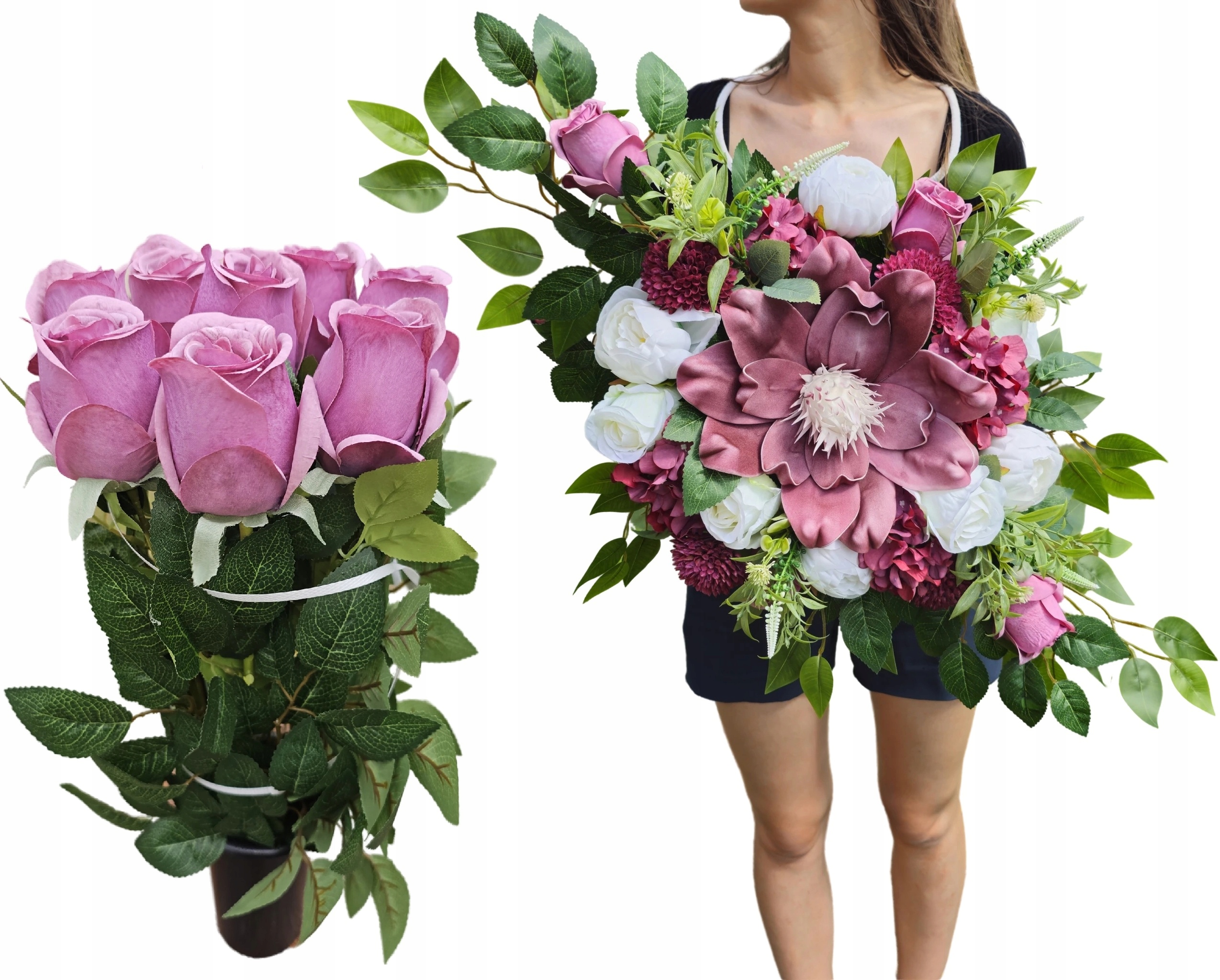 Set Viazačka Kytica Dekorácia Na Hrob Cintorín Kvety Umelé Ruže Premium