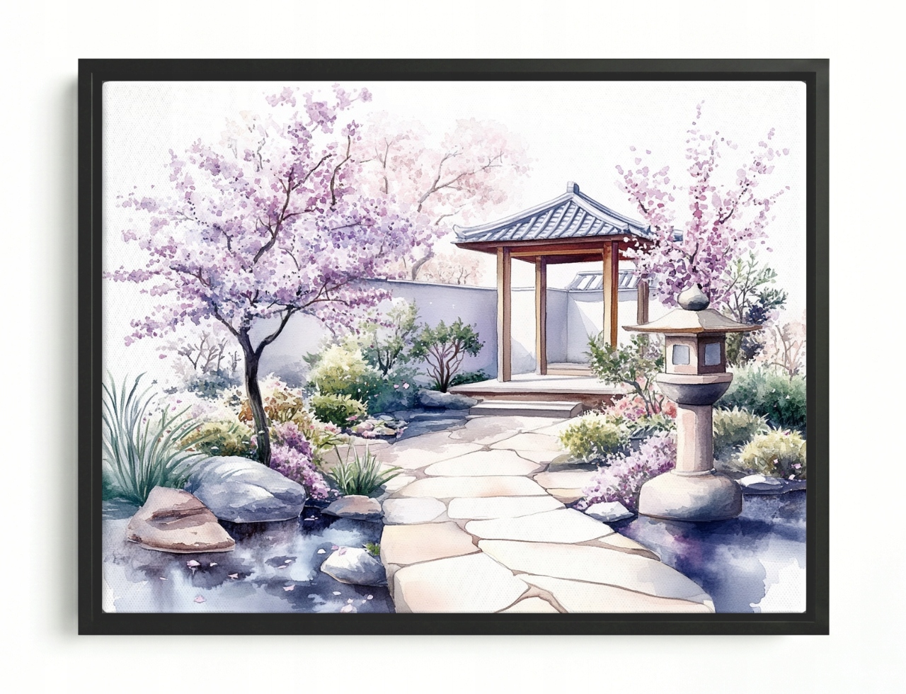 Obraz Rama American Box Akwarela Japonia Ogród Višeň Sakura Kwiaty 80x60