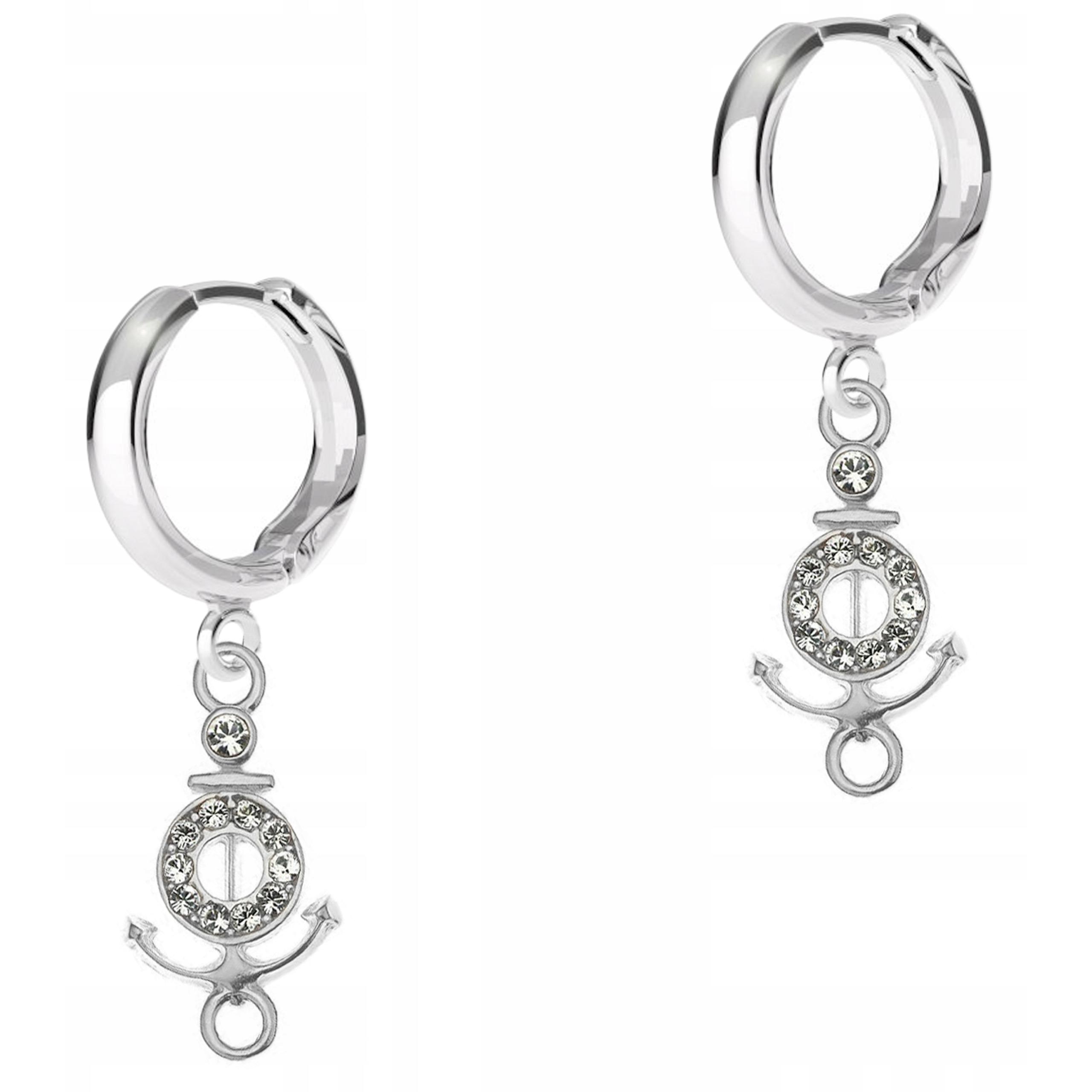 Stříbrné Náušnice Kotva Loď Boat Loď Moře s zirkony Stříbro 925