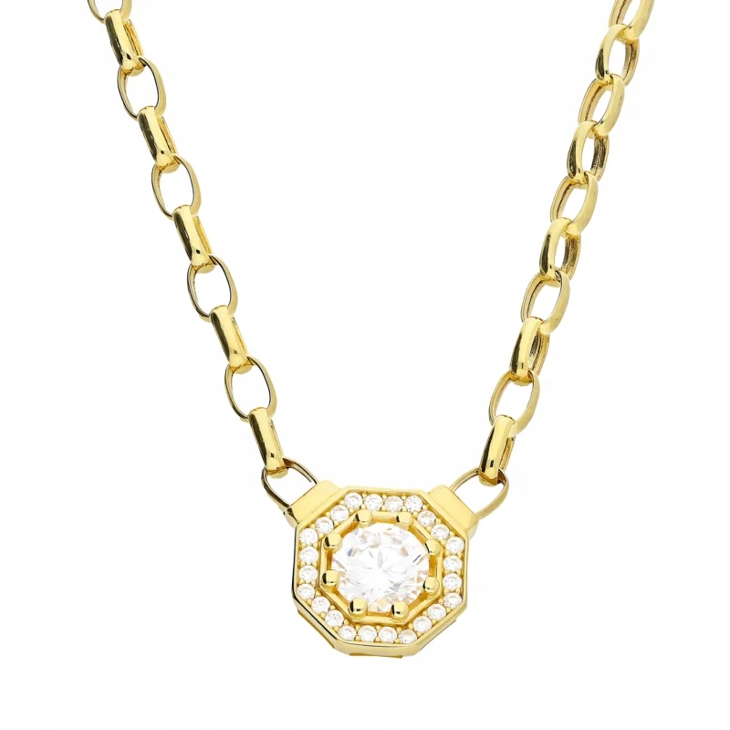 Ženský zlatý náhrdelník Osmiúhelník 585 Bílé Zirkony na řetízku 1.19 g R45