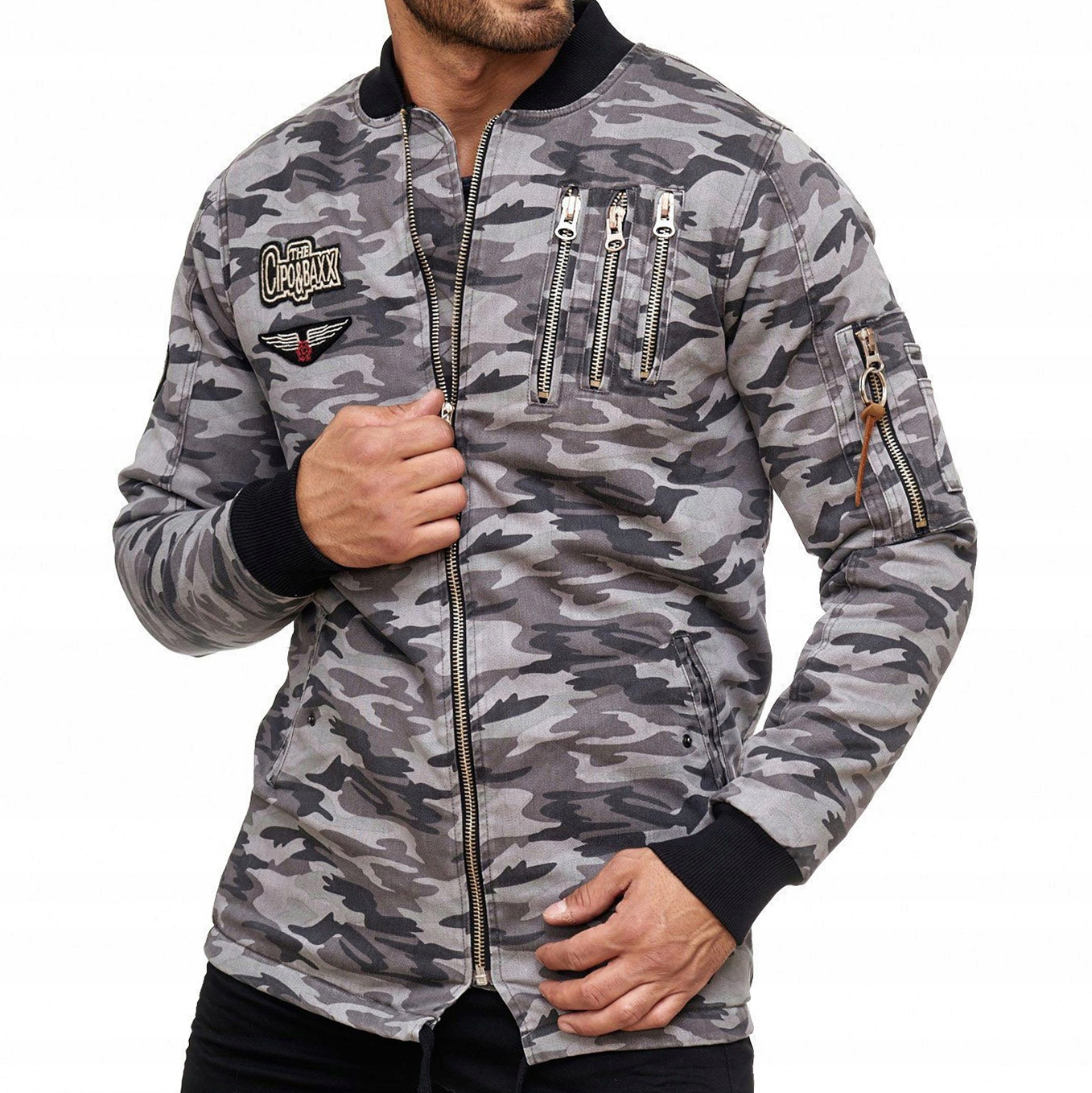 Parka Pánská podzimní bunda Cipo Baxx Maskáčový Zámky