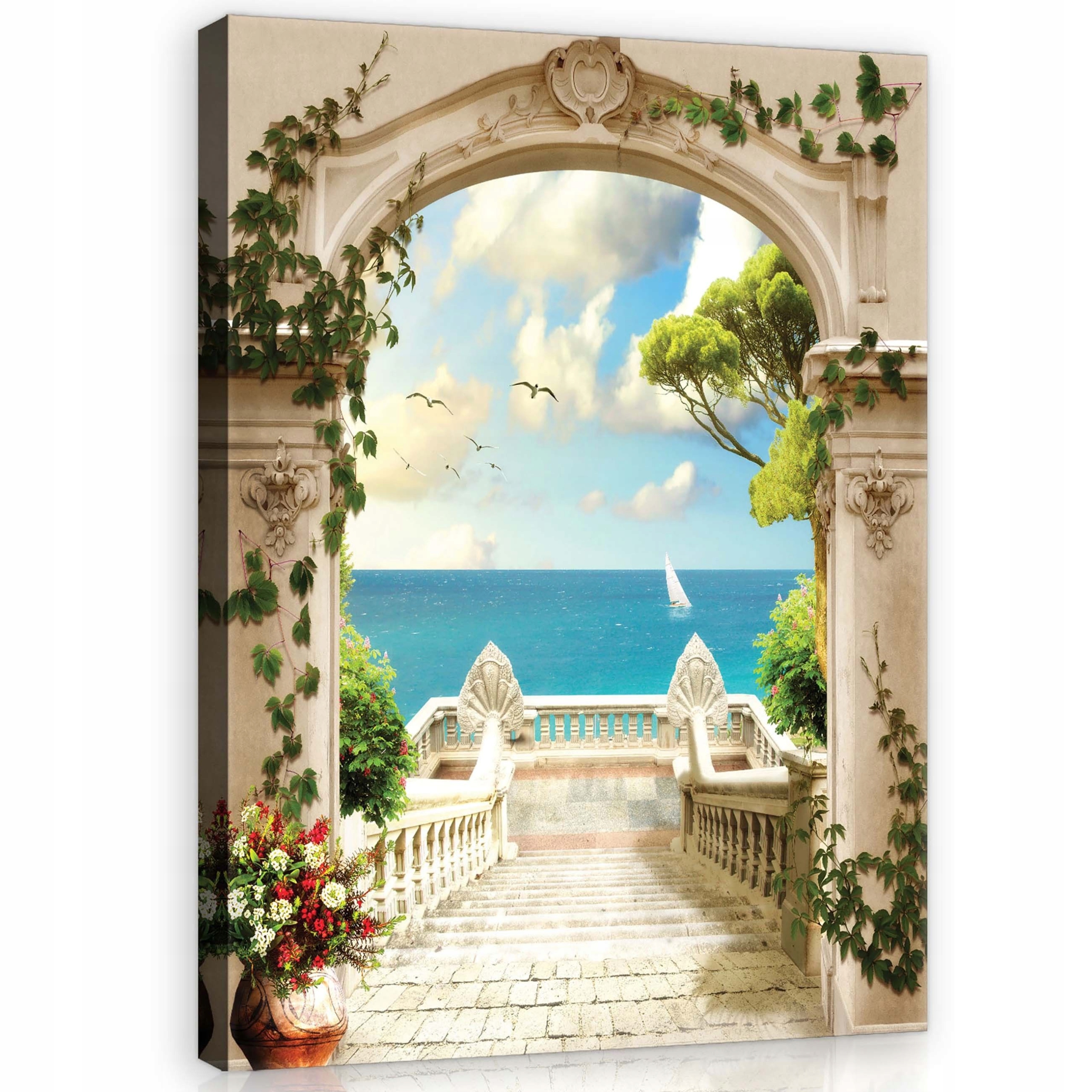 Obraz 75x100 Moře oblouk schody bílá plachetnice modrá obloha klid léto