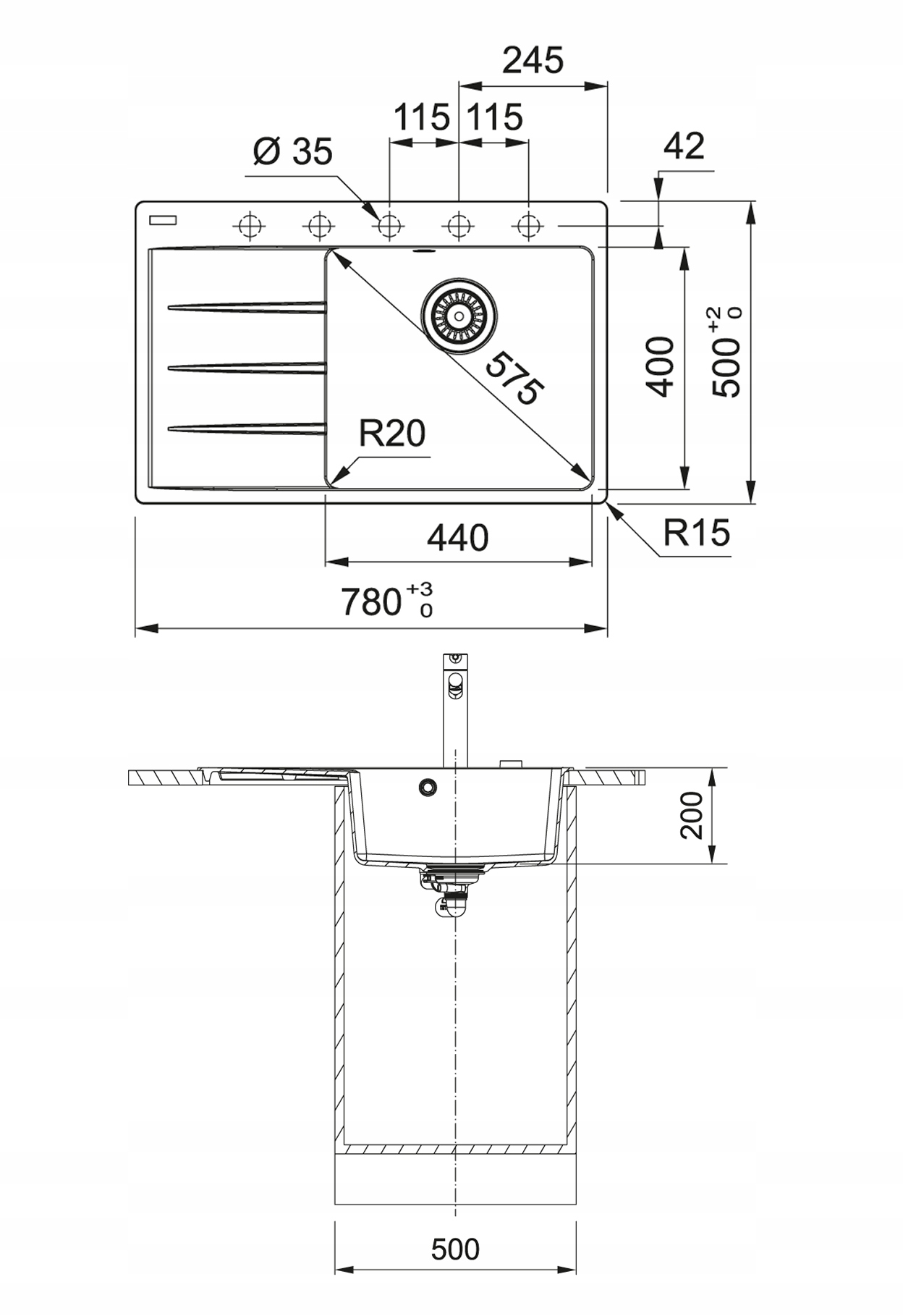 ZLEW.FRAGRANIT+ FRANKE CENTRO CNG 611-78 TL ONYX Dłuższy bok 78 cm