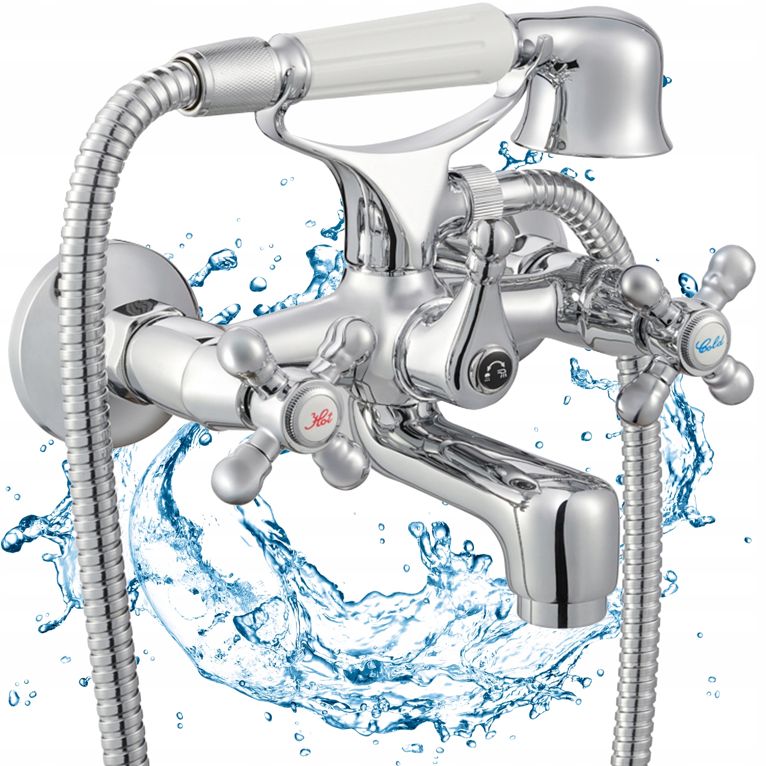 Kúpeľňová Nástenná Vaňová Batéria Diamond Retro Chrómová Mosadzná Sprcha