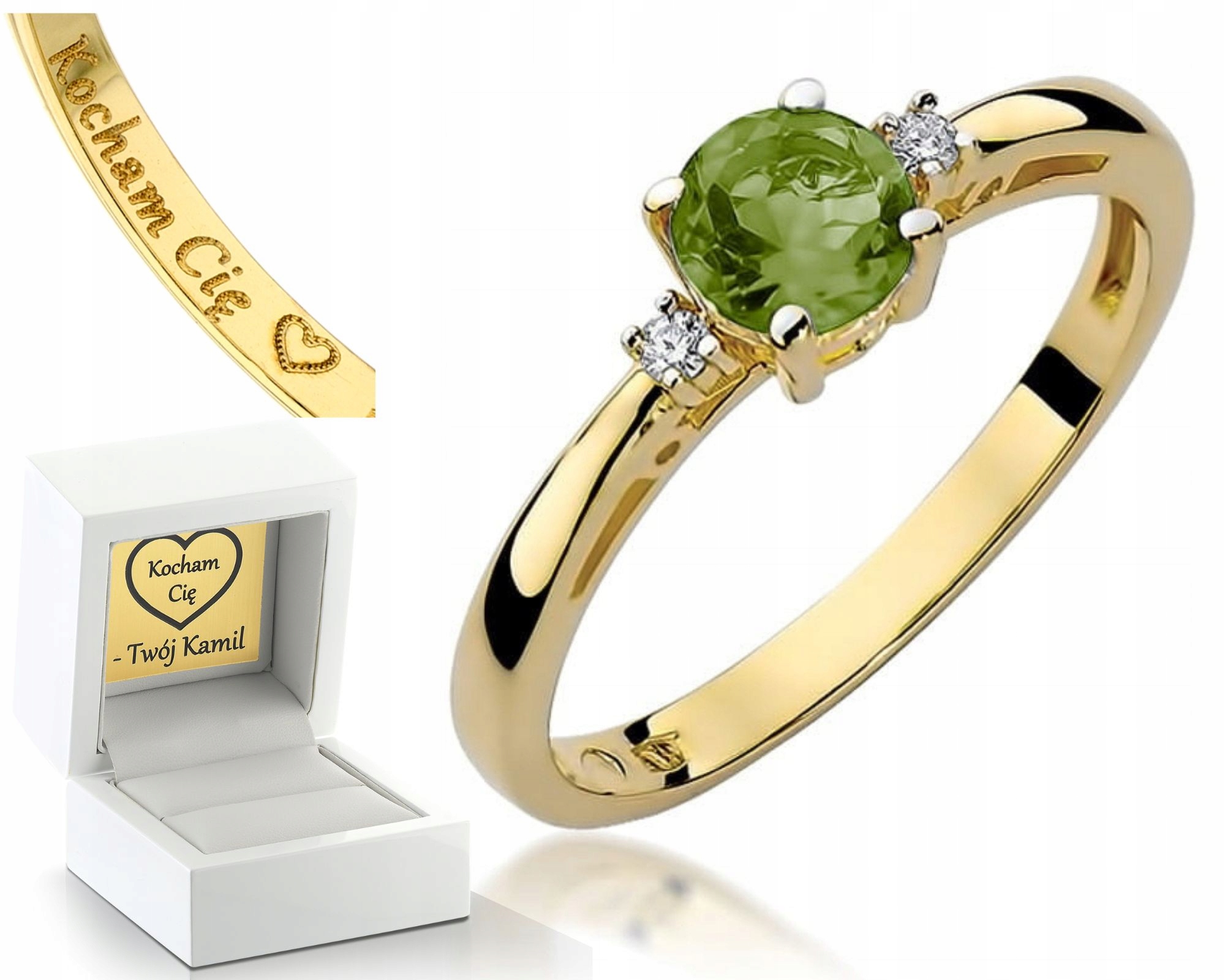Zlatý Prstýnek S Brilianty Olivin 585 Gravírování