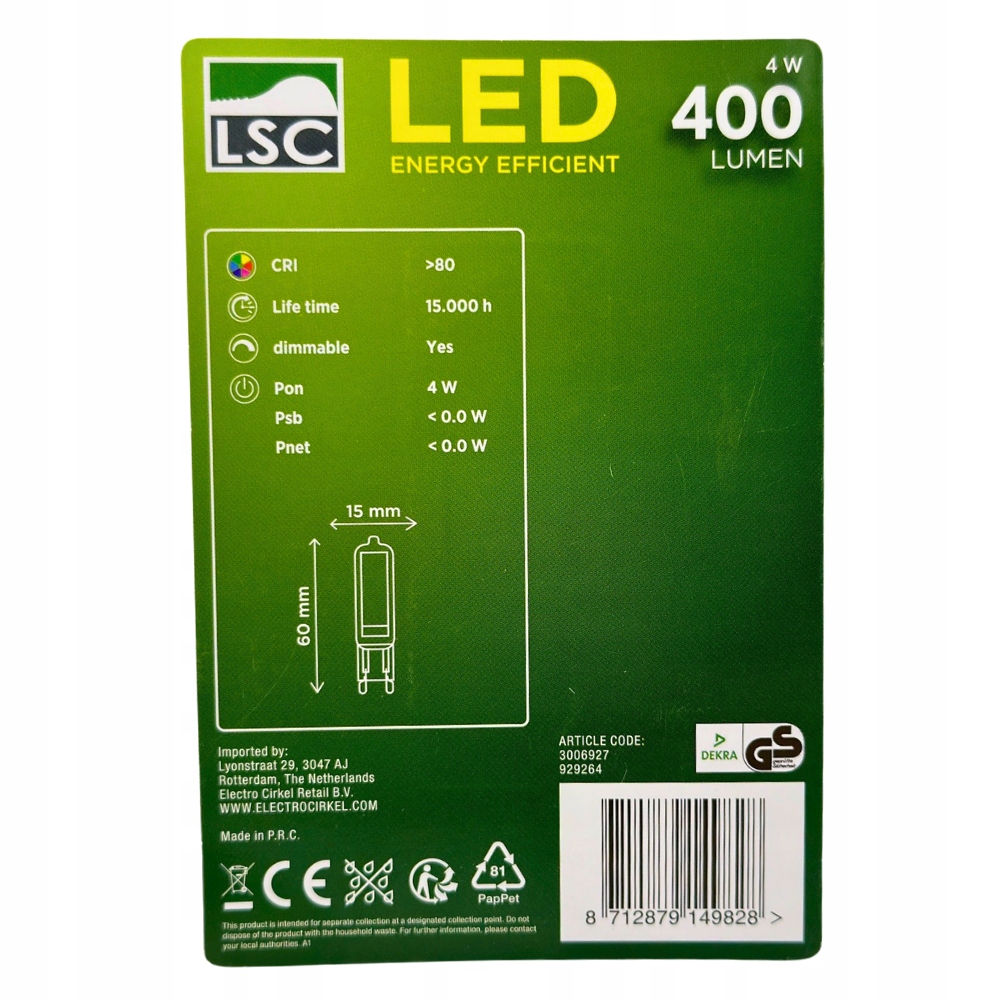 ŻARÓWKA LED KAPSUŁKA 4W 400LUMEN G9 4W CIEPŁA BARWA LSC Marka LSC