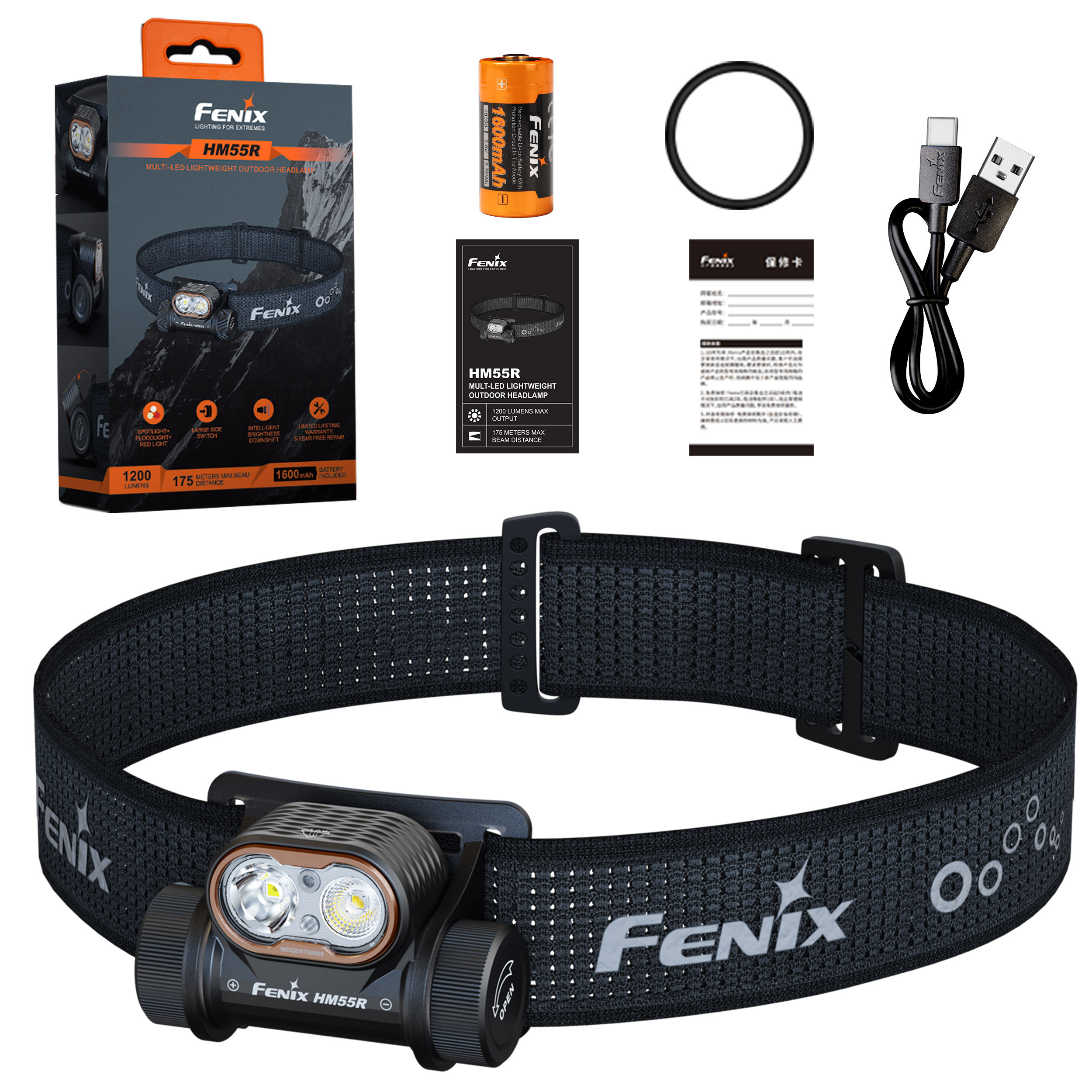 Latarka czołowa Fenix HM55R czarna 1200 lm 175 m Led biały czerwony Usb-c