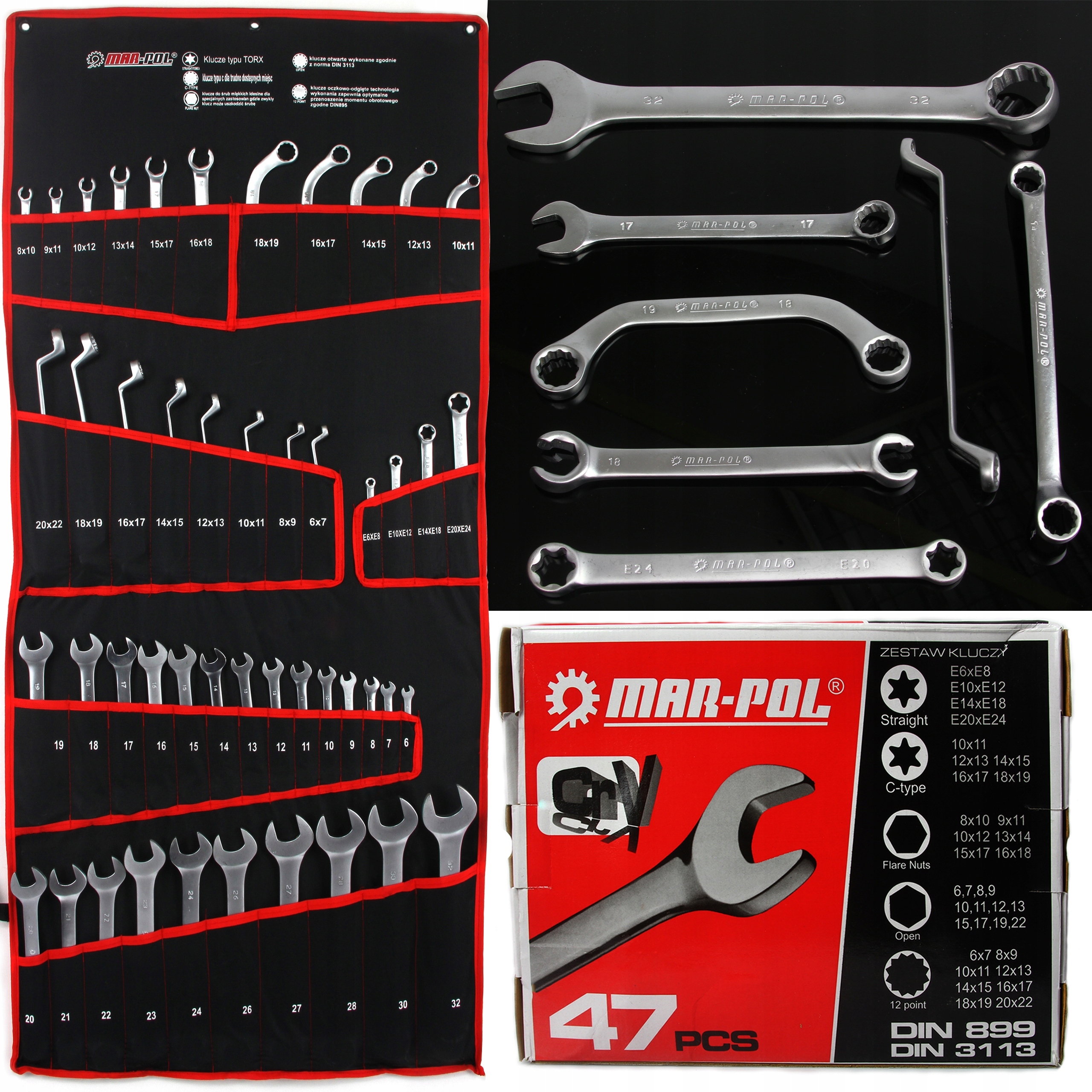 

Klucze Płasko Oczkowe 6-32 Torx Zestaw Kluczy 47sz