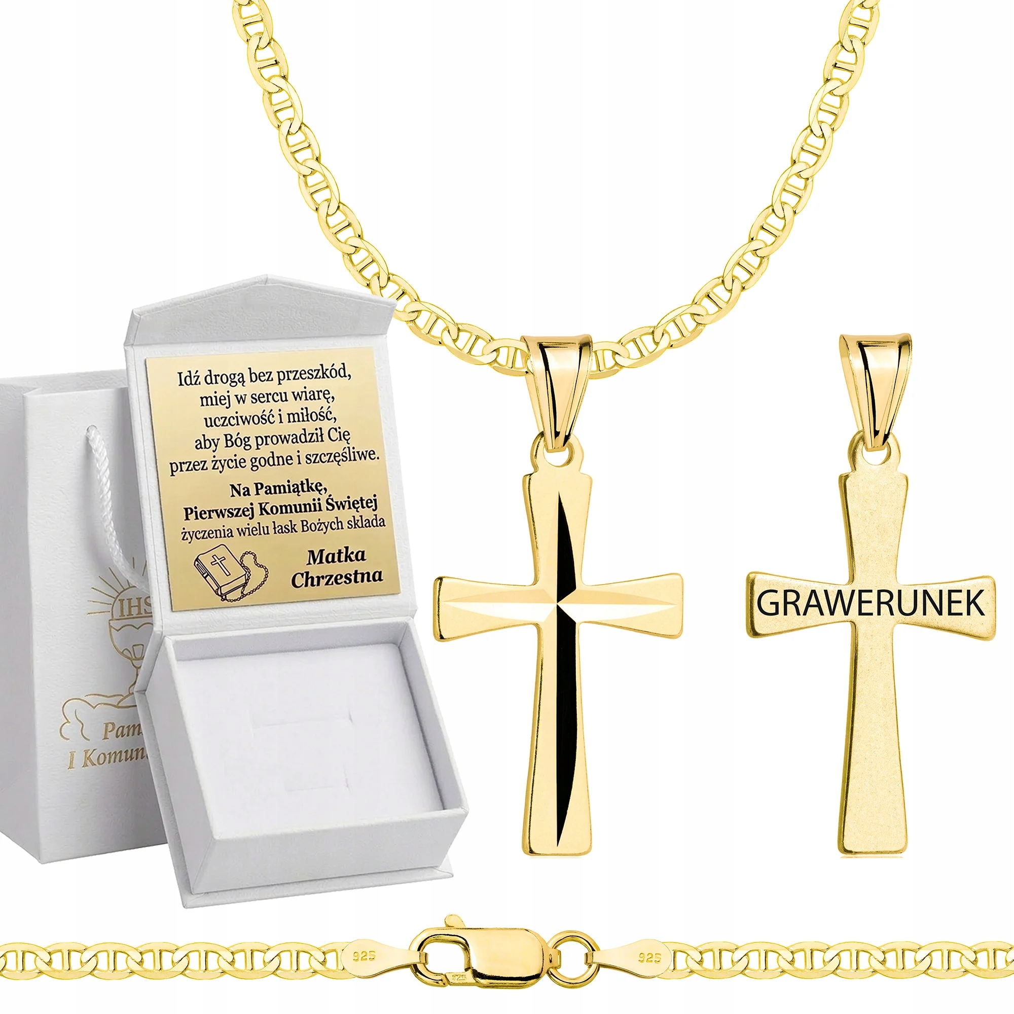 Řetízek Na Přijímání Zlatý S Křížkem Gravírováním Pr 925/ 585 2,6MM 45cm
