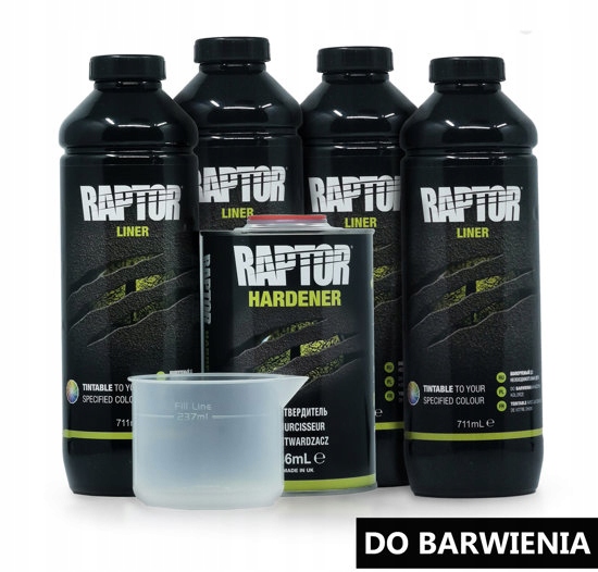 U-POL RAPTOR 3,8L (4szt) TINTABLE do barwienia + 400ml bazy kolor do wyboru Pojemność w ofercie 3800 ml