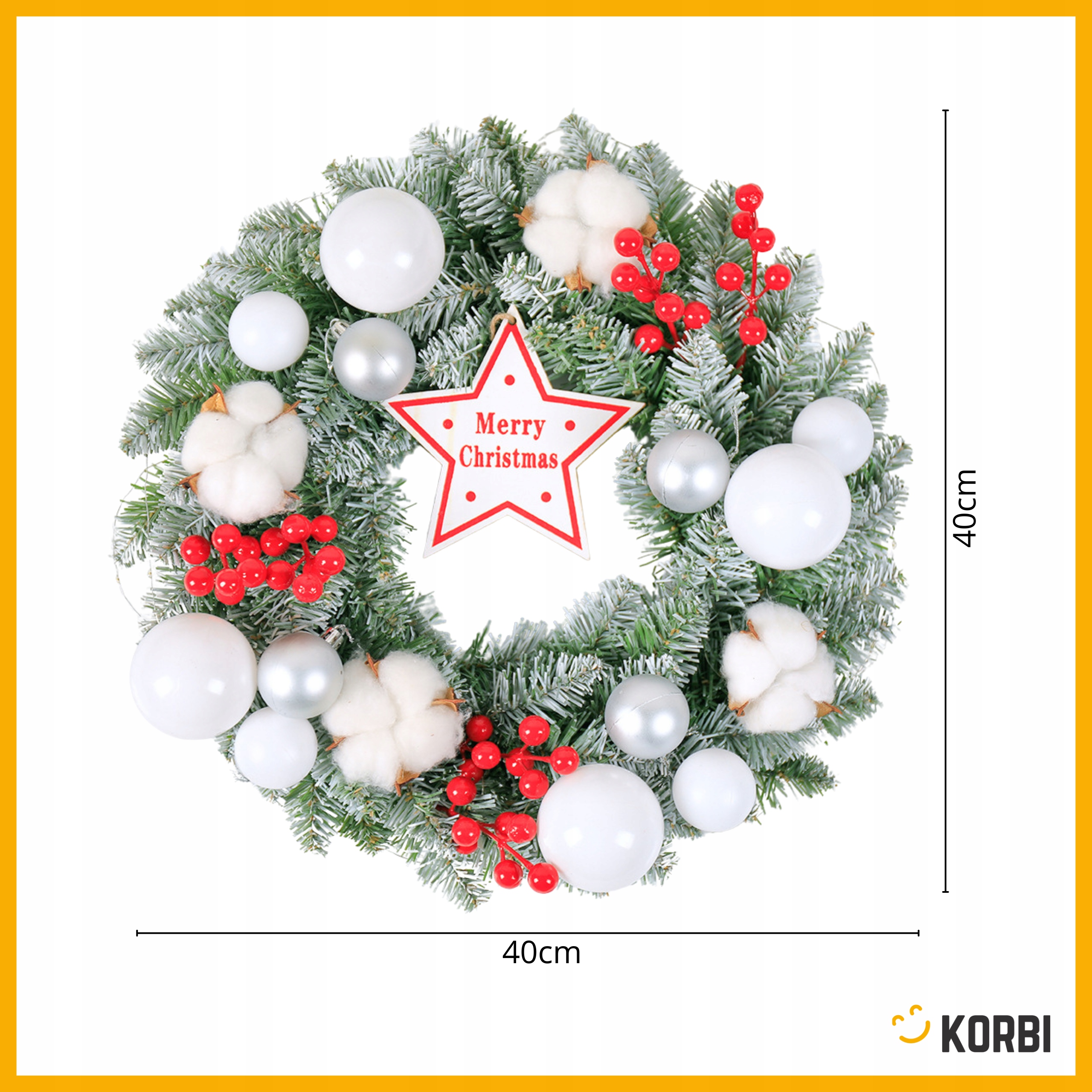 WIENIEC BOŻONARODZENIOWY ELEGANCKA DEKORACJA ŚWIĄTECZNA KOLOROWY WZ7 40CM Marka Korbi