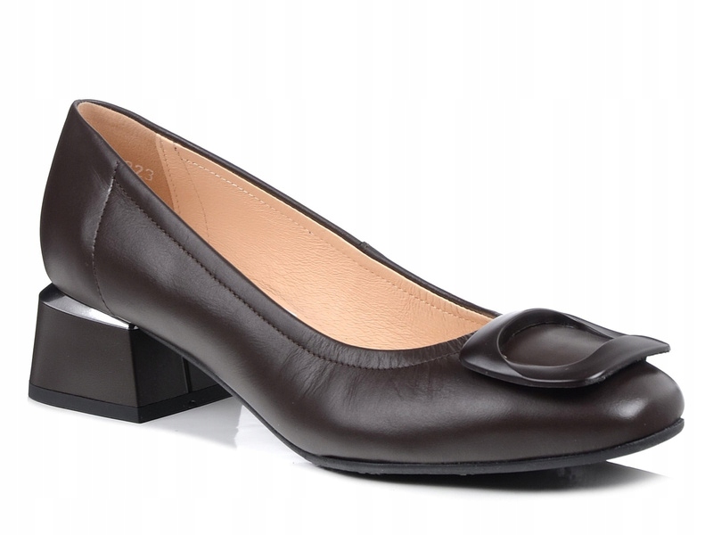 Czółenka damskie brązowe Bioeco 6823 buty skórzane na obcasie 38