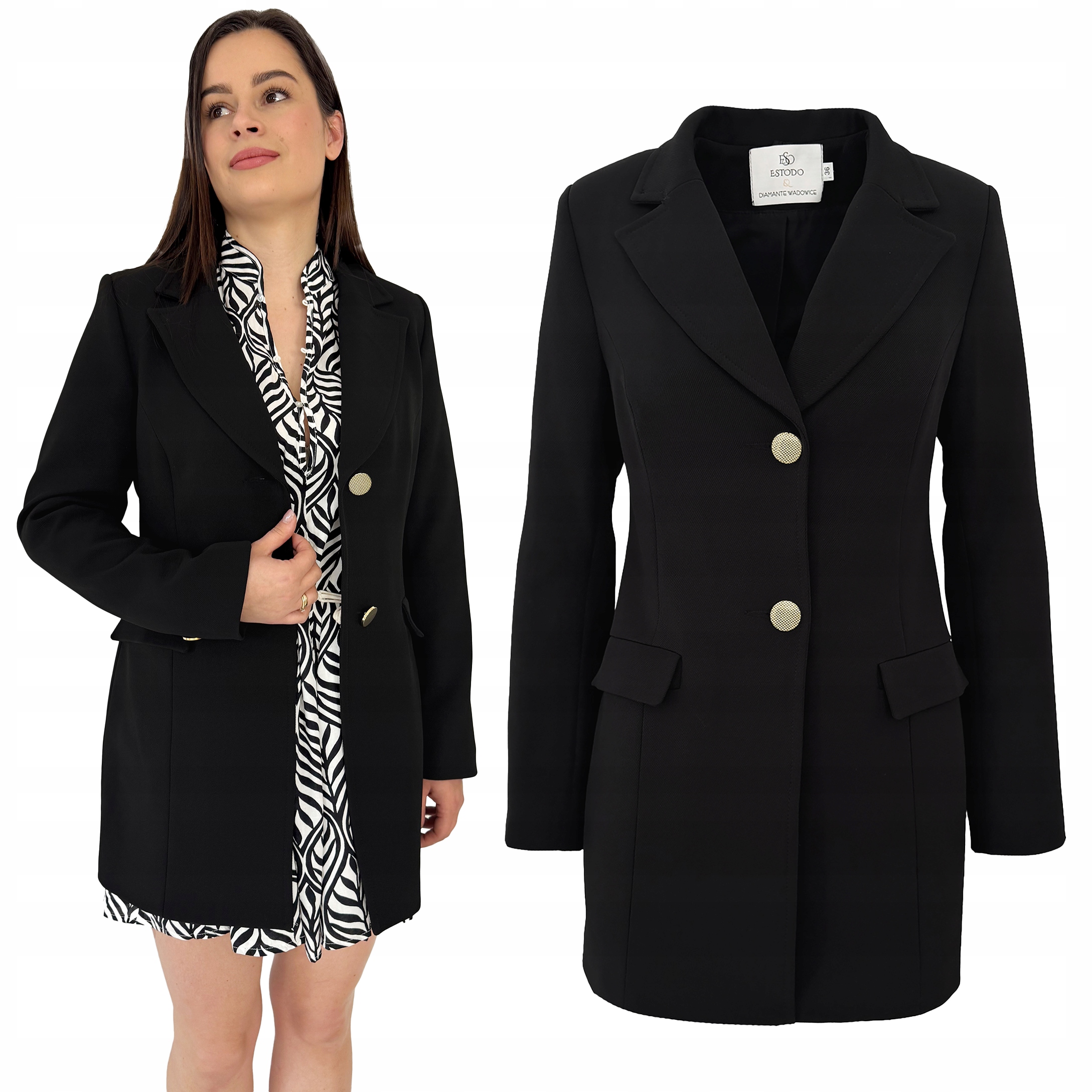 Dámský jarní kabátek před kolena sako Černý 36