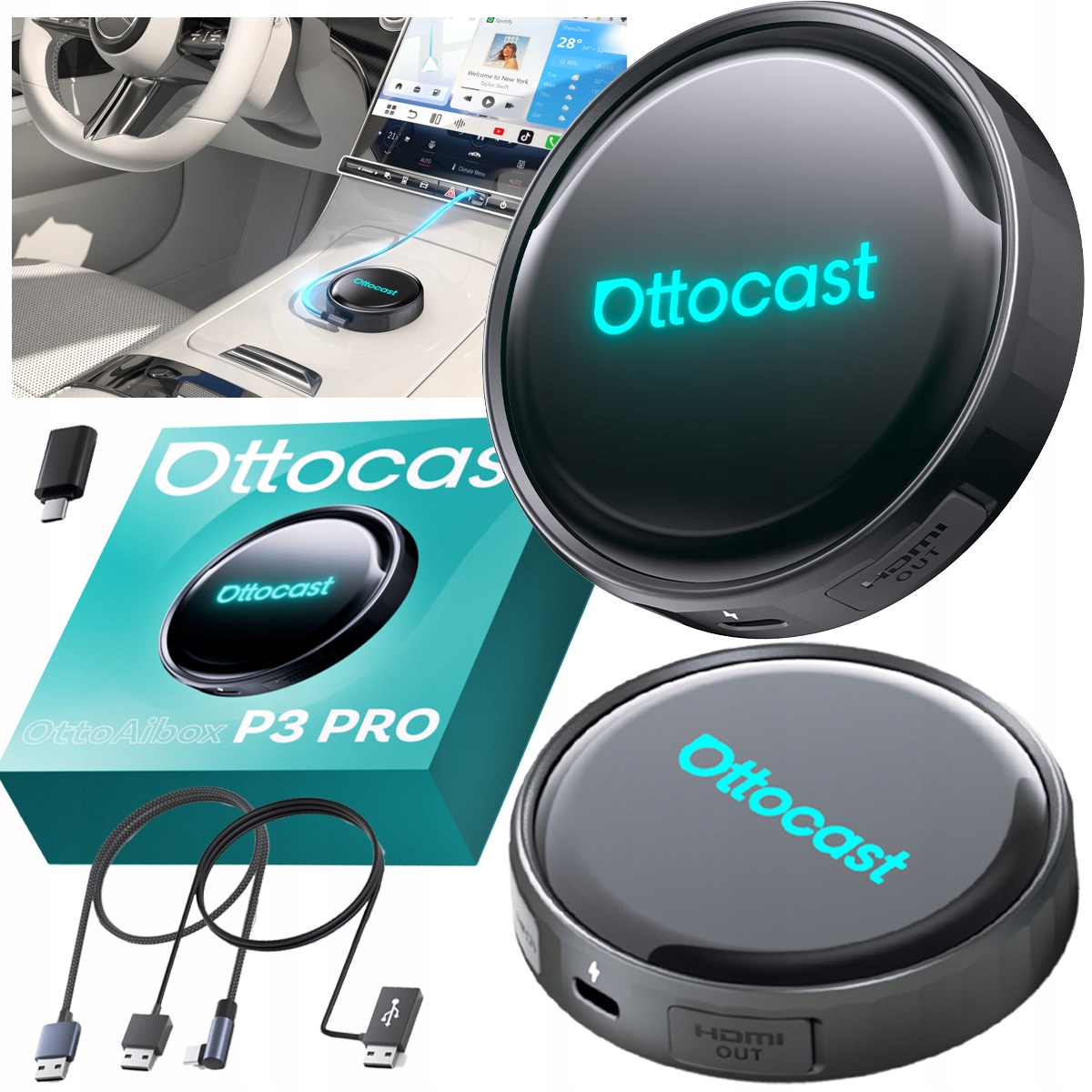 Ottocast Ottoaibox P3 Pro Bezdrôtový adaptér Android Auto CarPLAY