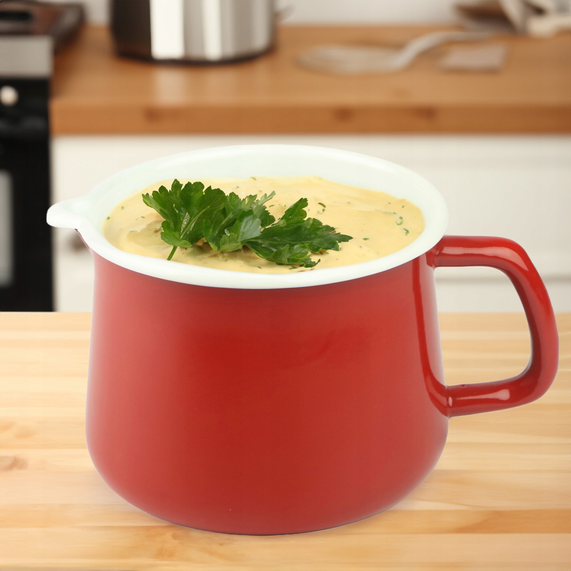 EMALIOWANY KUBEK Z WYLEWKĄ DZBANUSZEK NA KUCHENKĘ Z DZIÓBKIEM 1,7L CZERWONY