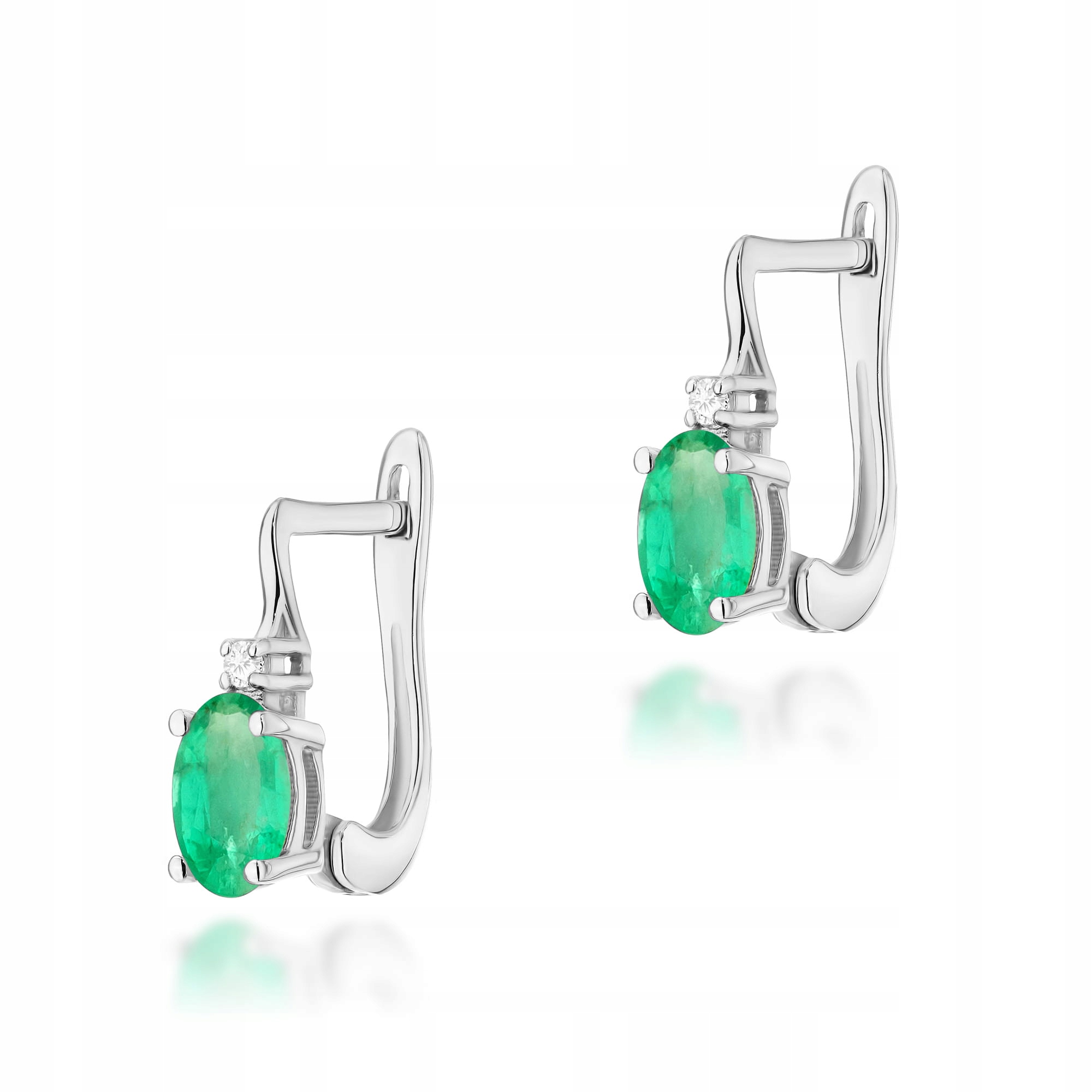 Zlaté náušnice 585 s smaragdem, bílé zlato, módní vzor, elegantní