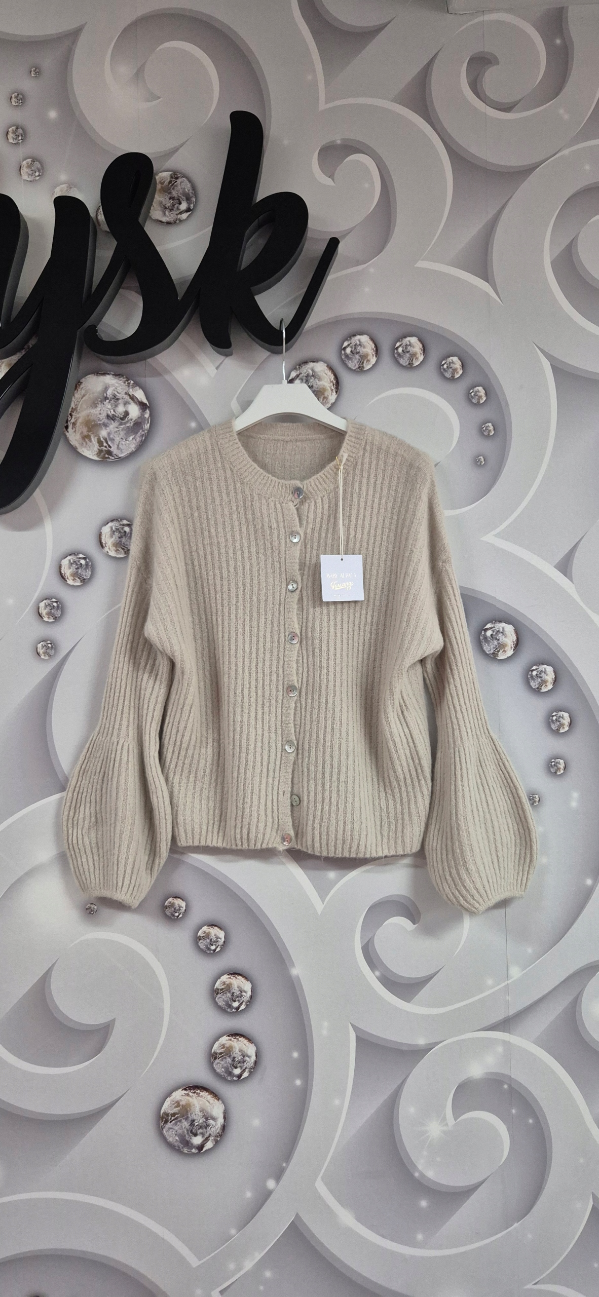 Kardigan svetr Toscana baby alpaka rozepínací béžový zvonek