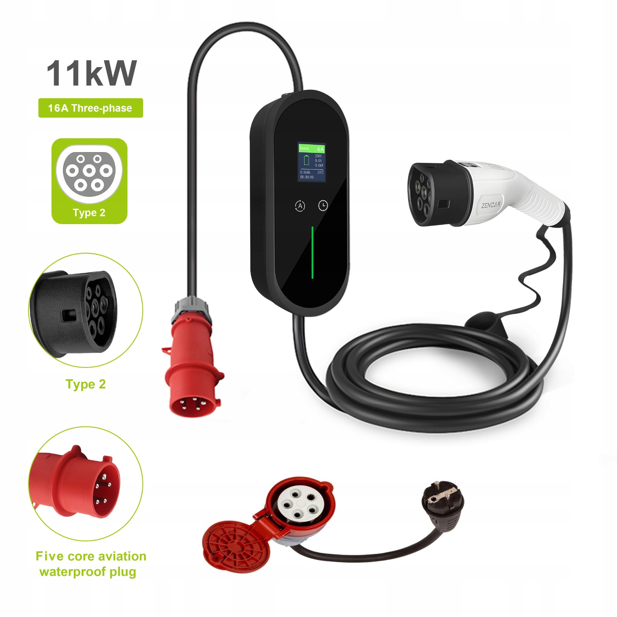 Nabíjačka pre Bev Phev 11KW 6-16A App Konektor 16A adaptér Typ 2