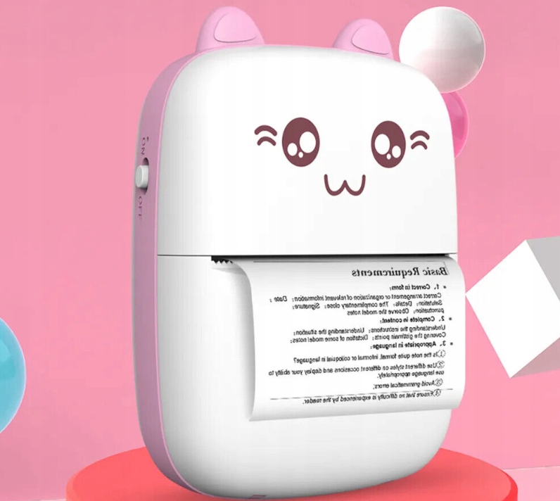 MINI DRUKARKA TERMICZNA DO ZDJĘĆ ULEPSZONY DRUKUŚ KOT ZABAWKA PRZENOŚNA Model Drukarka