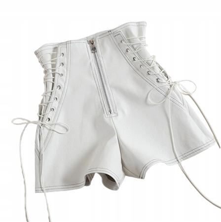 Elegantní kožené dámské Kraťasy s korzetovým zavazováním, vysoký pas L