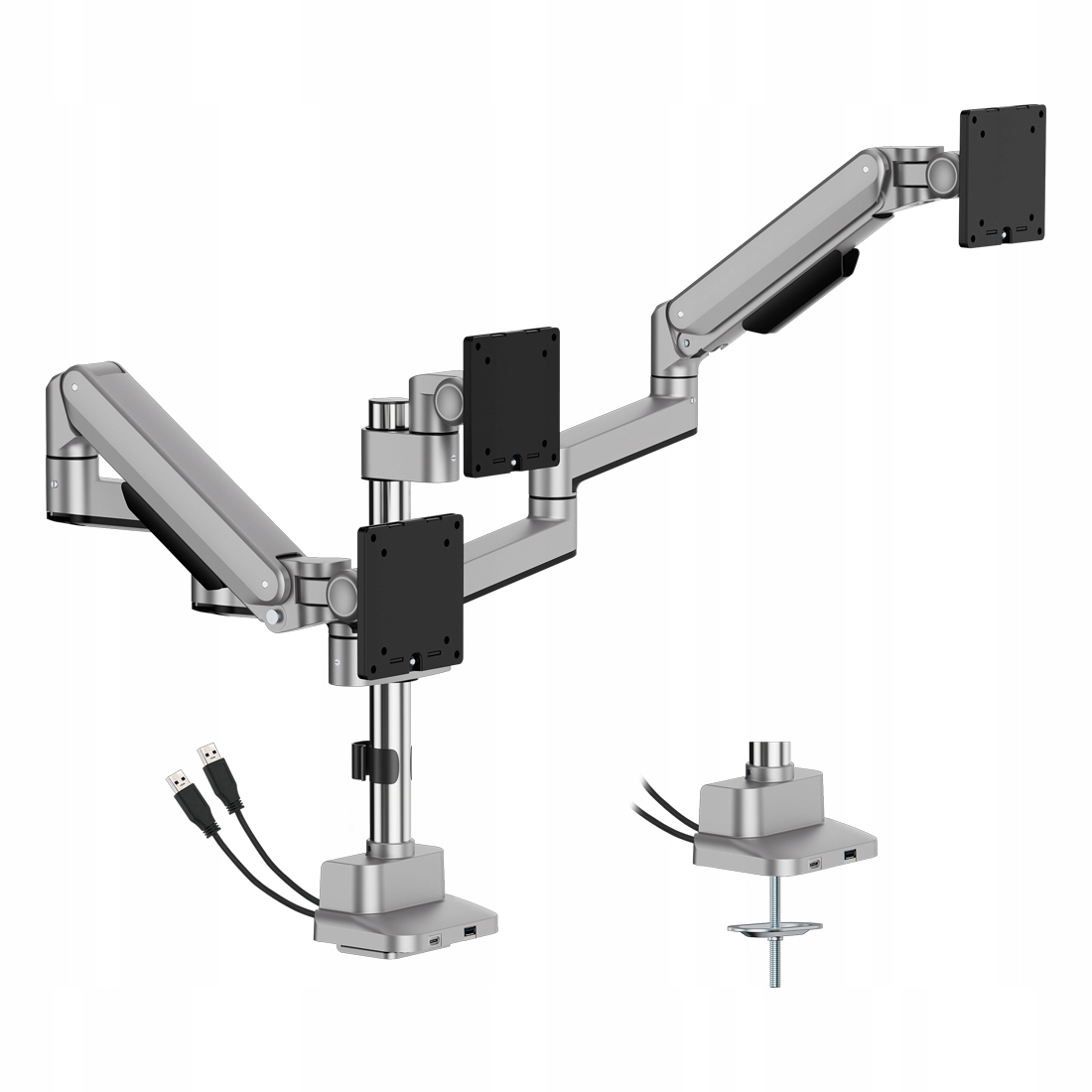 Potrójny Uchwyt Biurkowy 3 Monitory 17-27 Vesa Usb Spacetronik sprężynowy