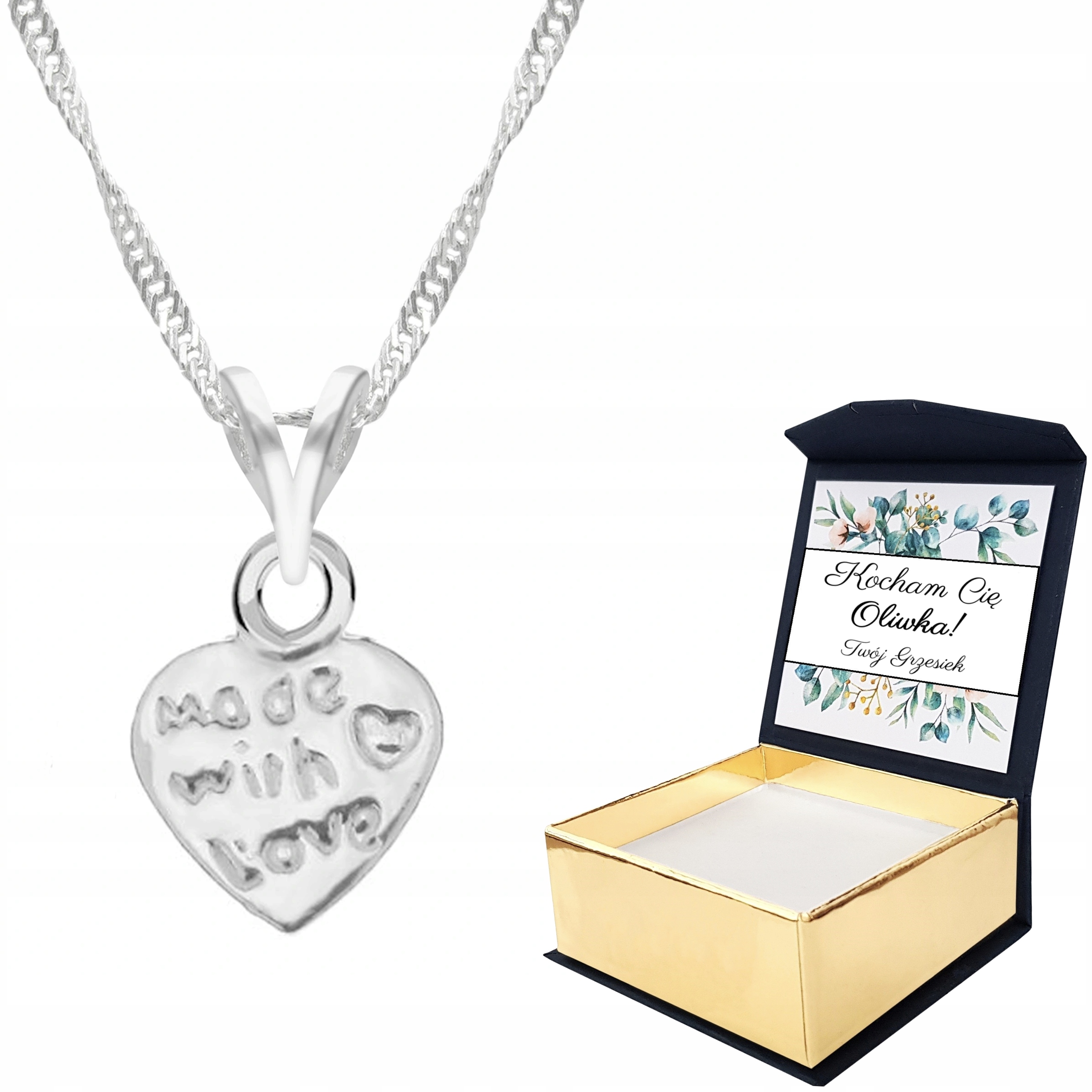 Stříbrný náhrdelník Srdce s Nápis Love Vlastní Potisk