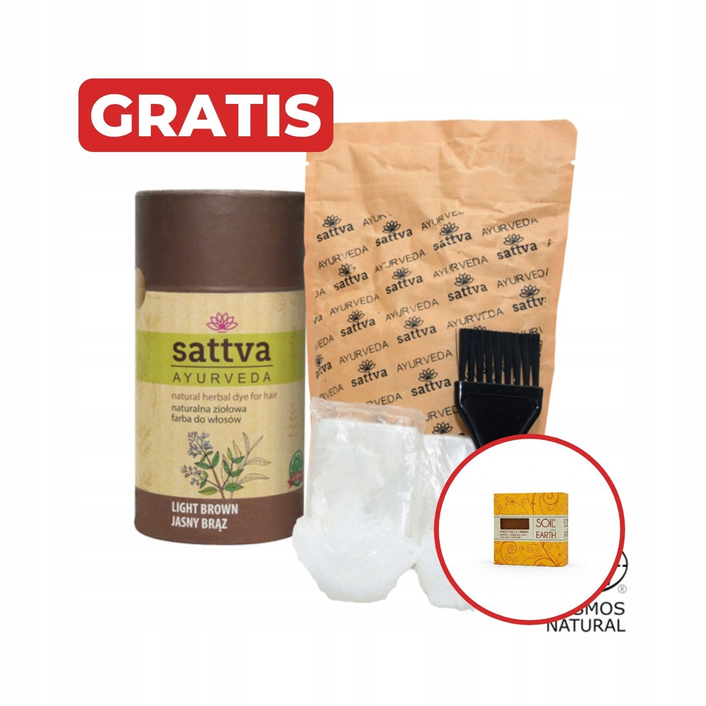 Zestaw 3x Henna Jasny Brąz Naturalna Farba do Włosów Sattva mydło