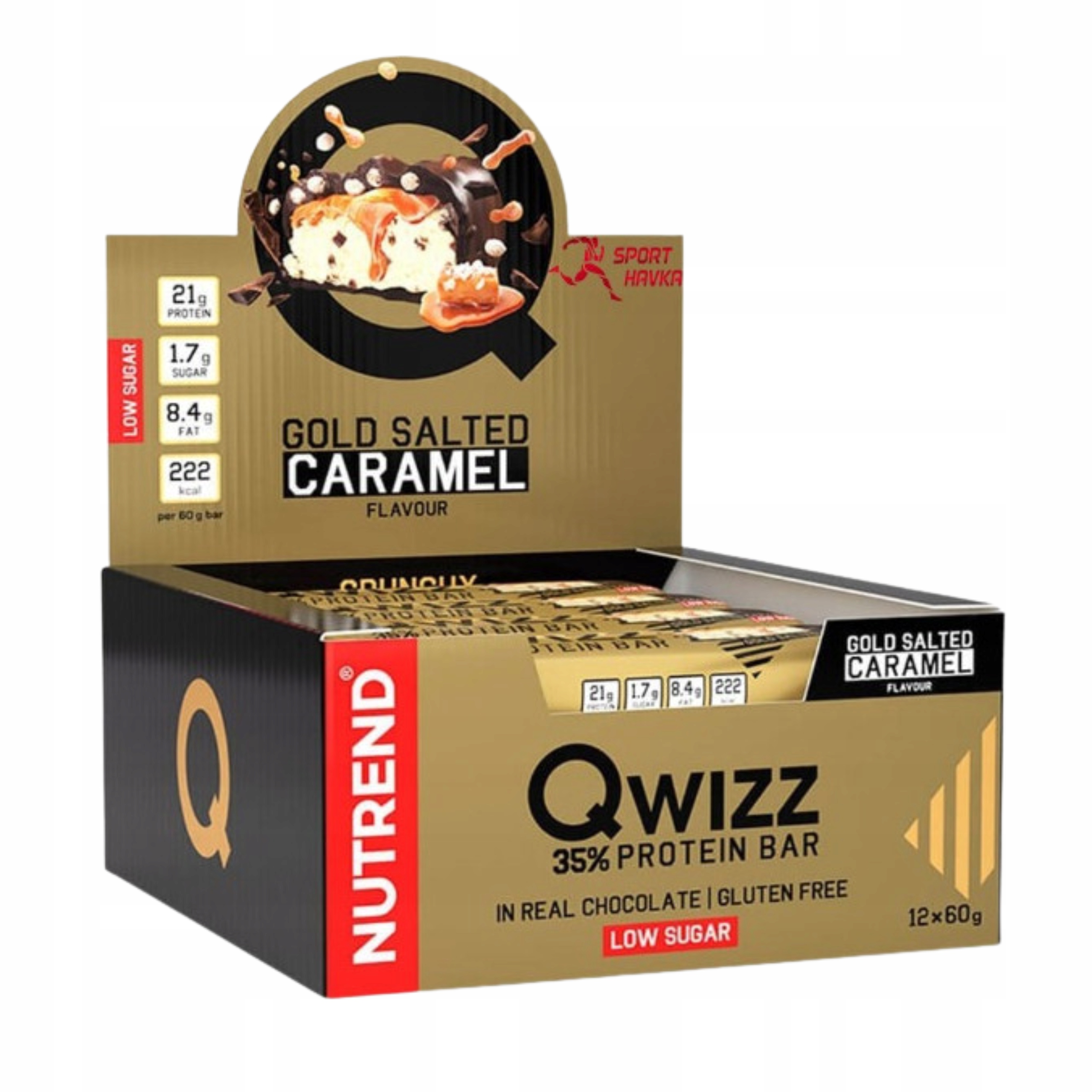 Proteinová Tyčinka Qwizz 24x60 g Slaný Karamel 21 g Bezlepkové bílkoviny Nutrend