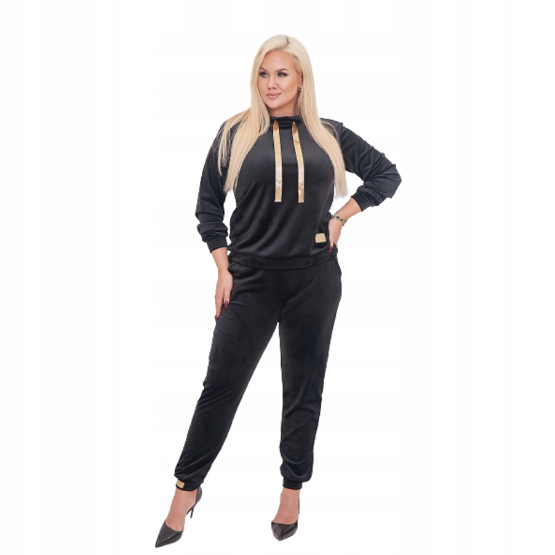 Dámský Velurový Komplet Nadměrné Velikosti MOON-641 Černý XXL