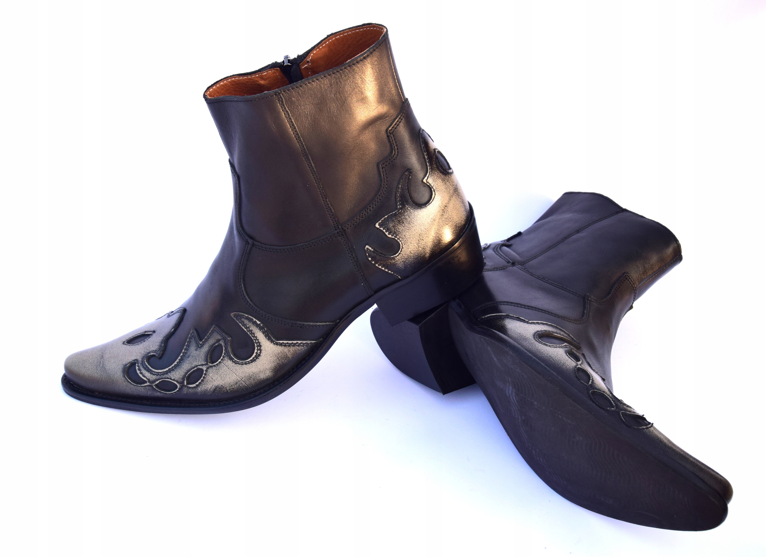 CZARNE MĘSKIE KOWBOJKI SKÓRZANE Z ZASUWAKIEM WEST Ocieplenie nie