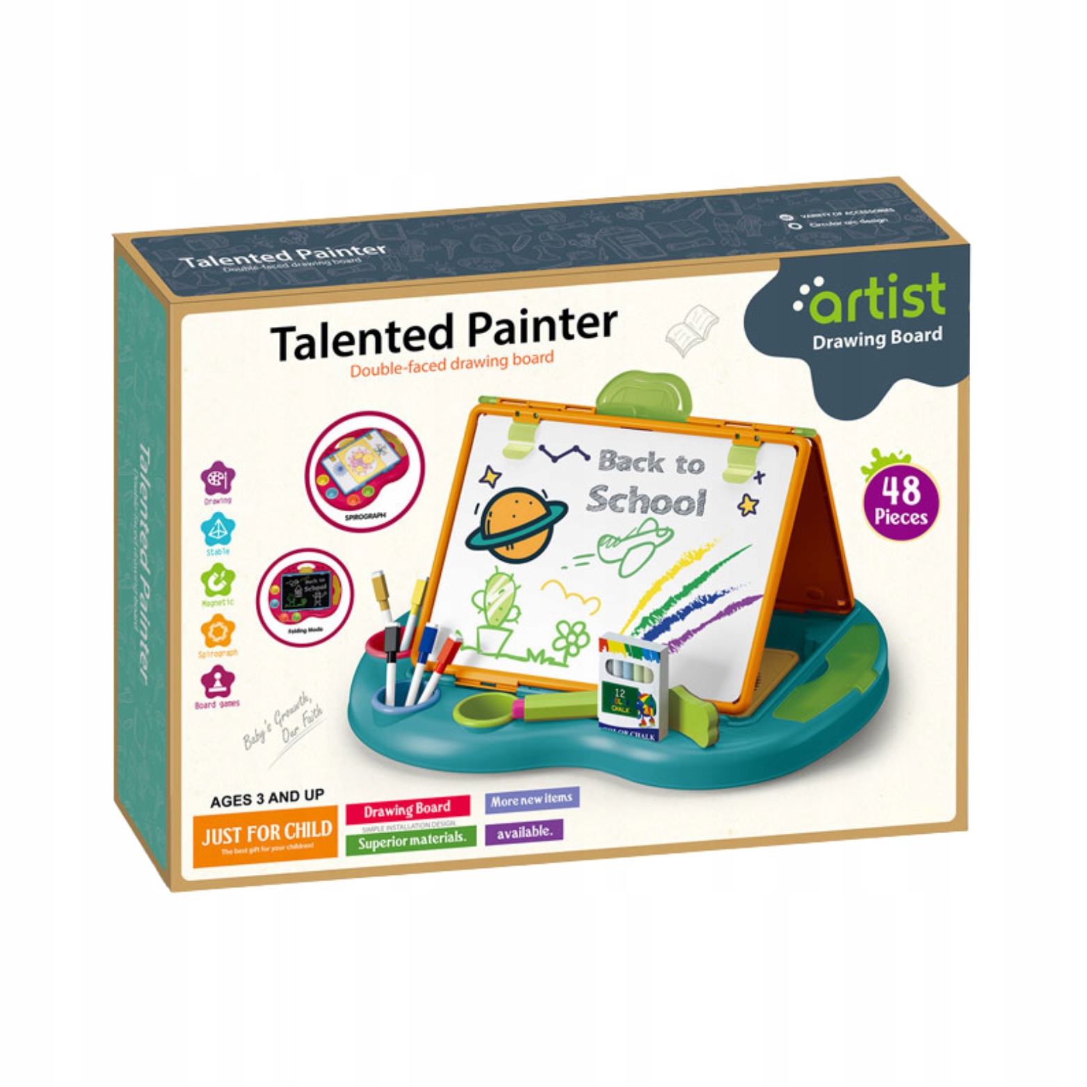 DWUSTRONNA TABLICA MAGNETYCZNA KREŚLARSKA GRY PLANSZOWE ZESTAW DLA DZIECI Materiał plastik