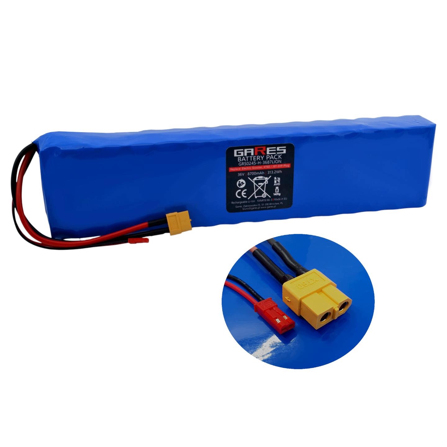 Baterie Akumulátor pro elektrickou koloběžku s konektorem XT60 Jst-syp 36V 8,7Ah