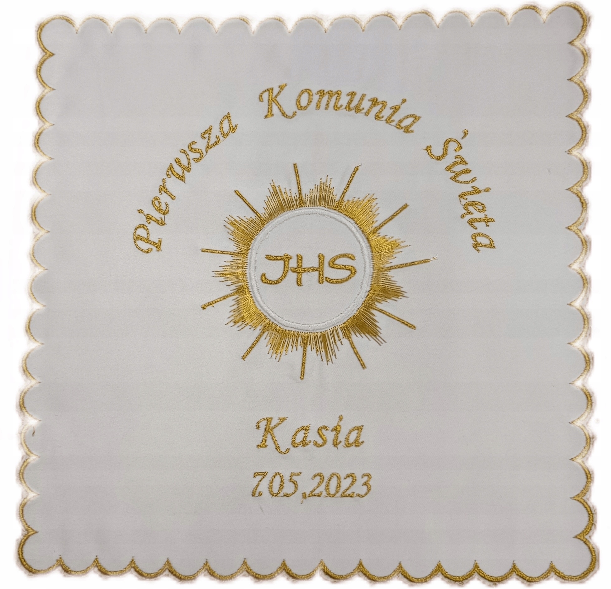 

Chusteczka Komunijna z haftem data i imię dziecka