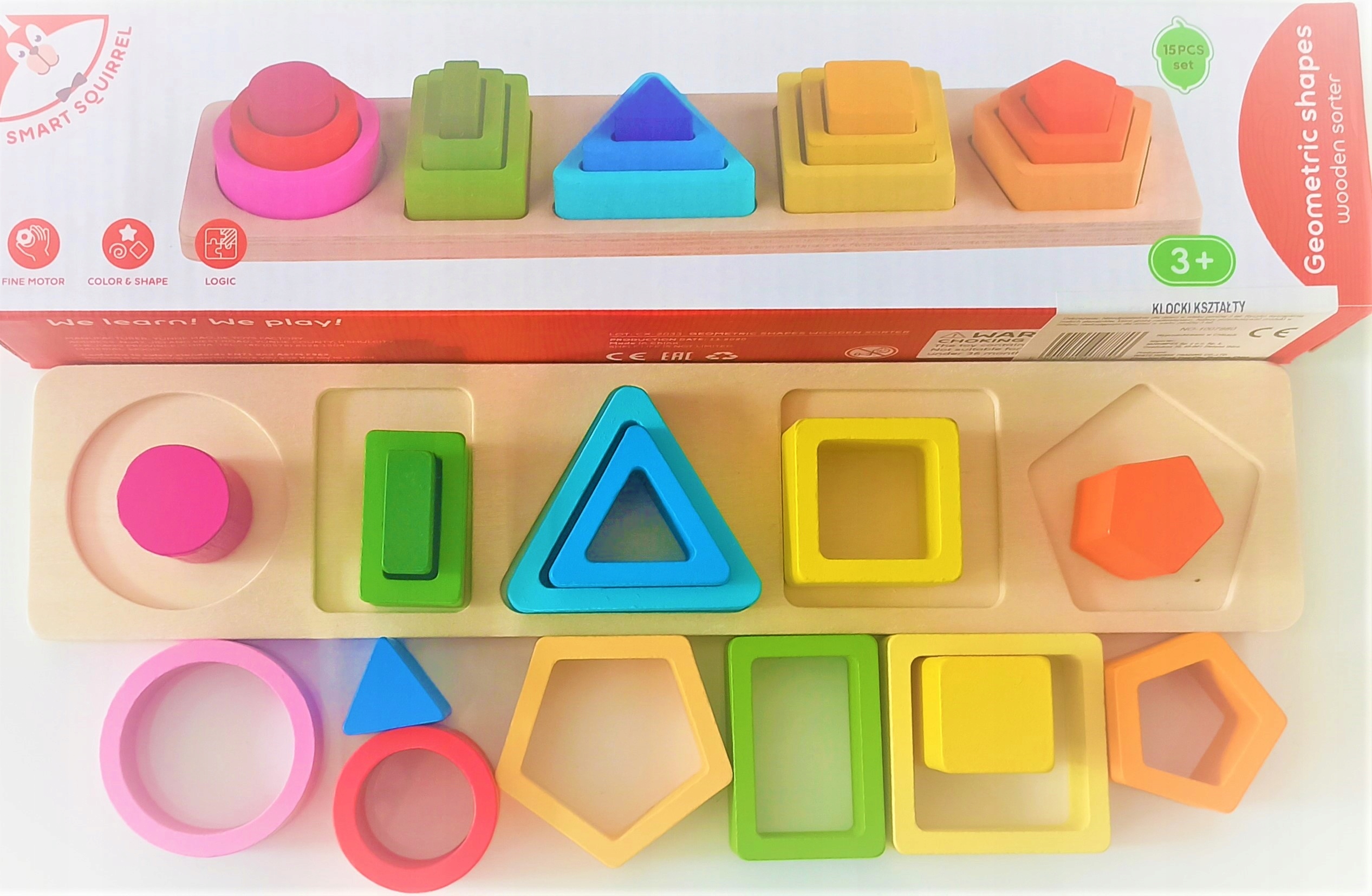 SORTER KLOCKI DREWNIANE UKŁADANKA PUZZLE KSZTAŁTY EAN (GTIN) 5902444078803