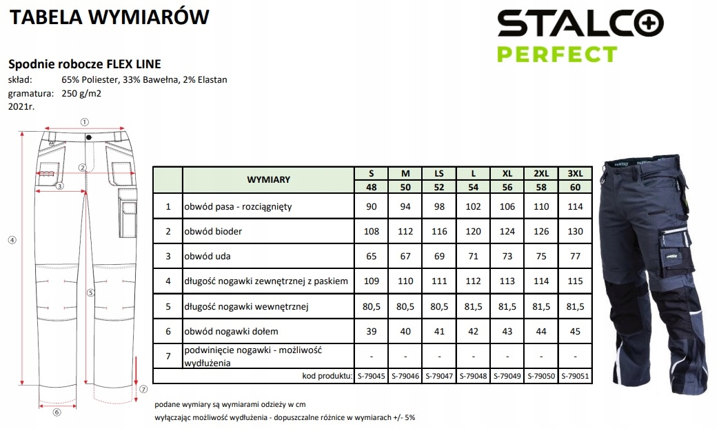 STALCO SPODNIE ROBOCZE DO PASA XXXL (60) S-79051 Długość spodni długie